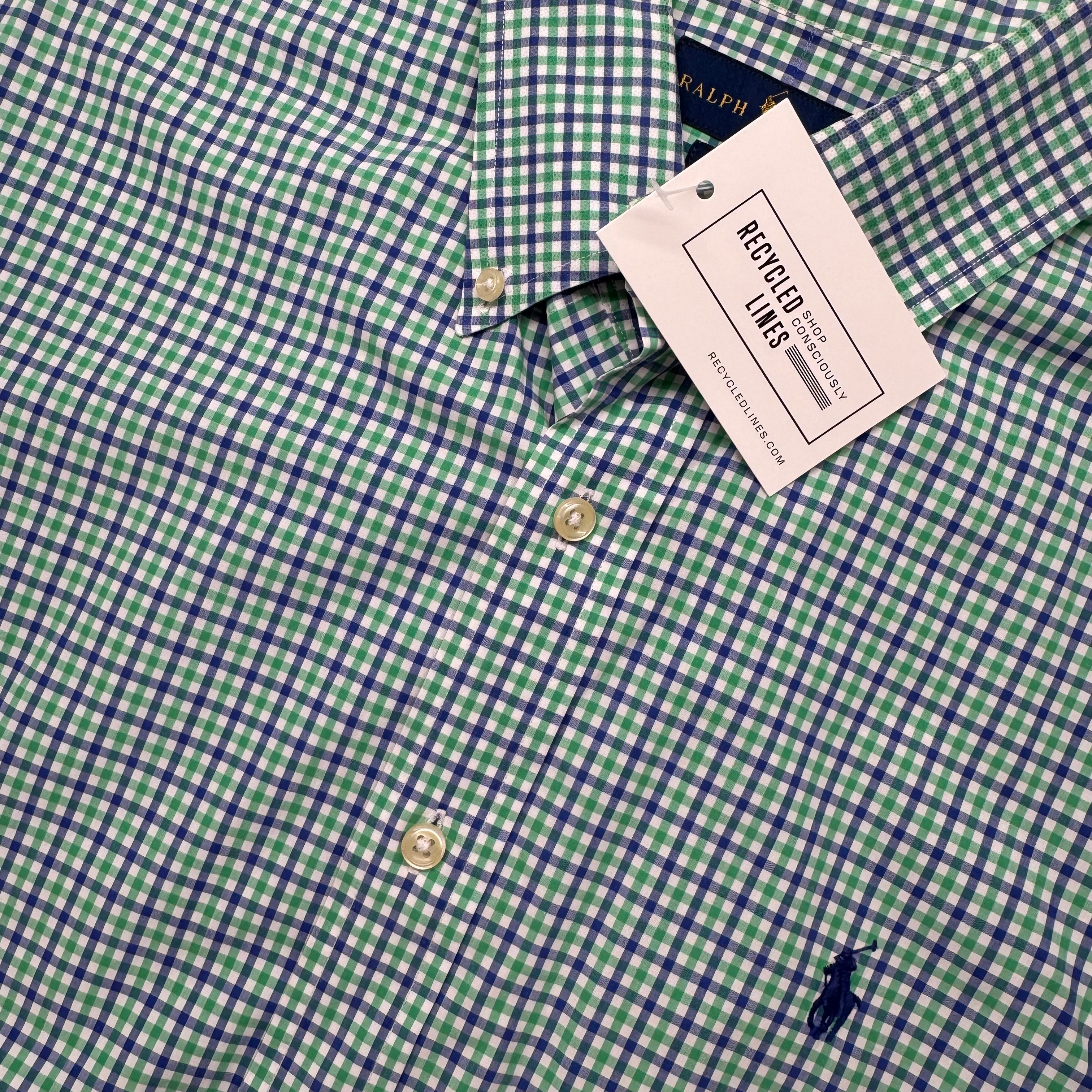 Ralph Lauren Button Down, Green/Blue Mens Size L