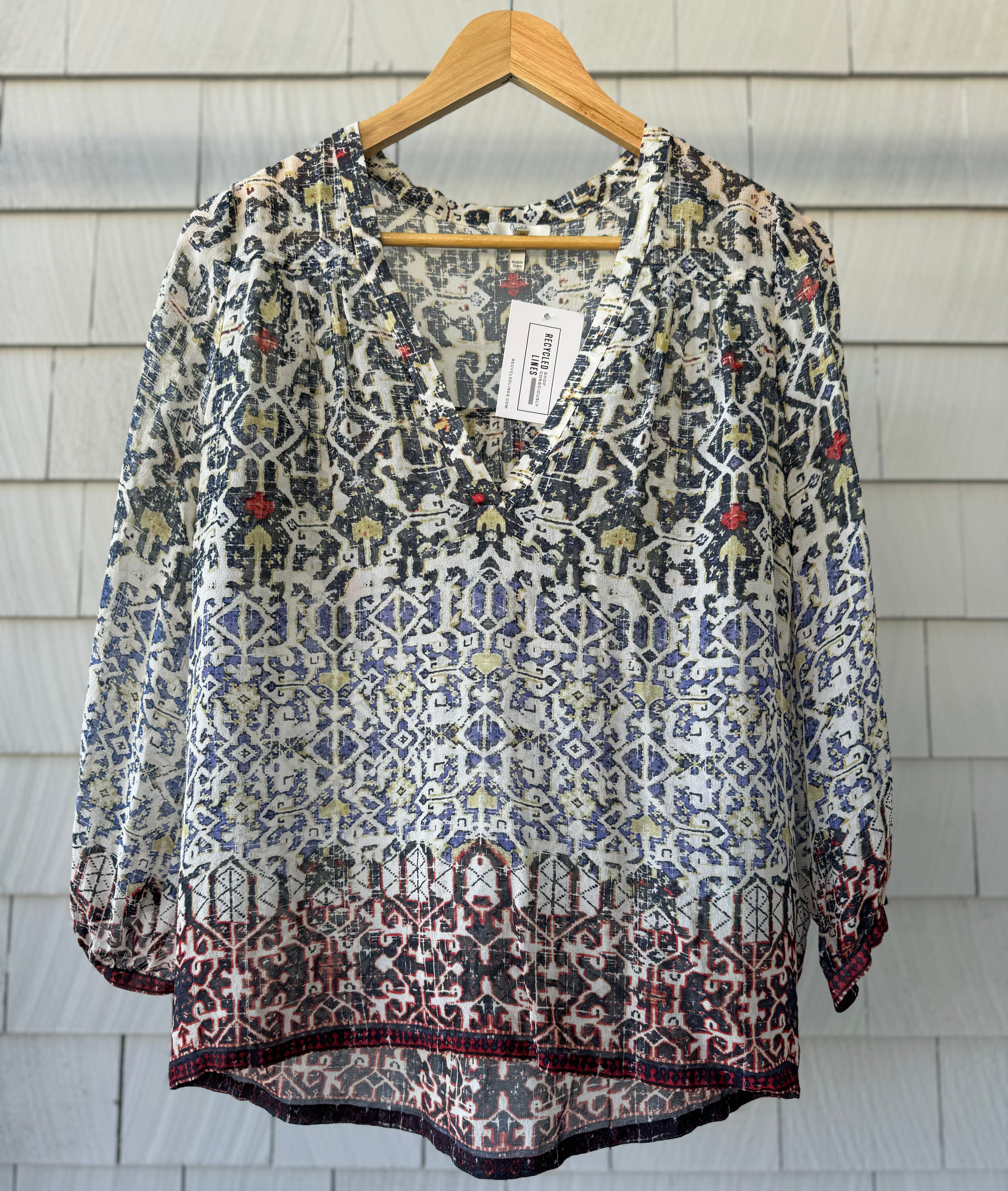 Joie Silk Blouse, Navy/Cream Womens Size XS in excellent condition — Recycled Lines, Fairfield CT | Premium Sustainable Consignment