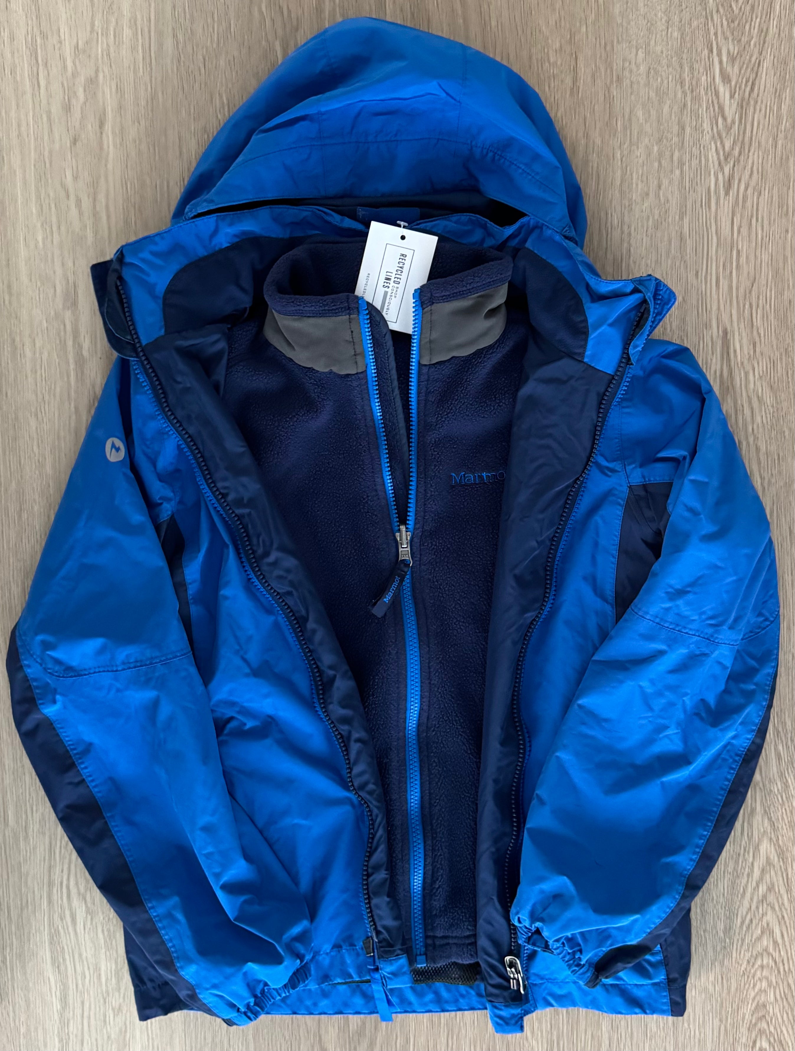 Marmot Ski Jacket with Zip In Fleece Jacket, Blue/Navy Boys Size L