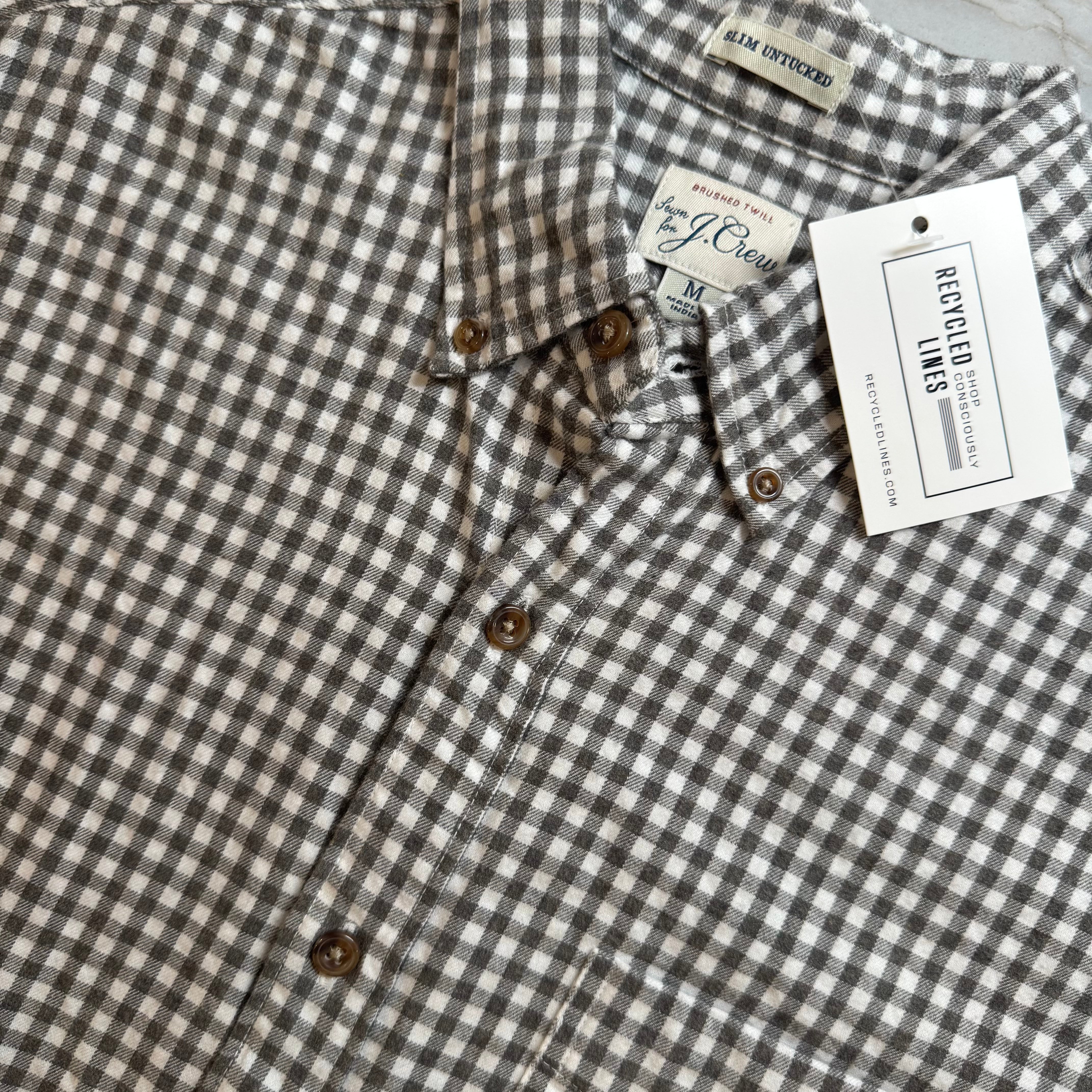 J.Crew Flannel Button Down, Gray Check Mens Size M in excellent condition — Recycled Lines, Fairfield CT | Premium Sustainable Consignment