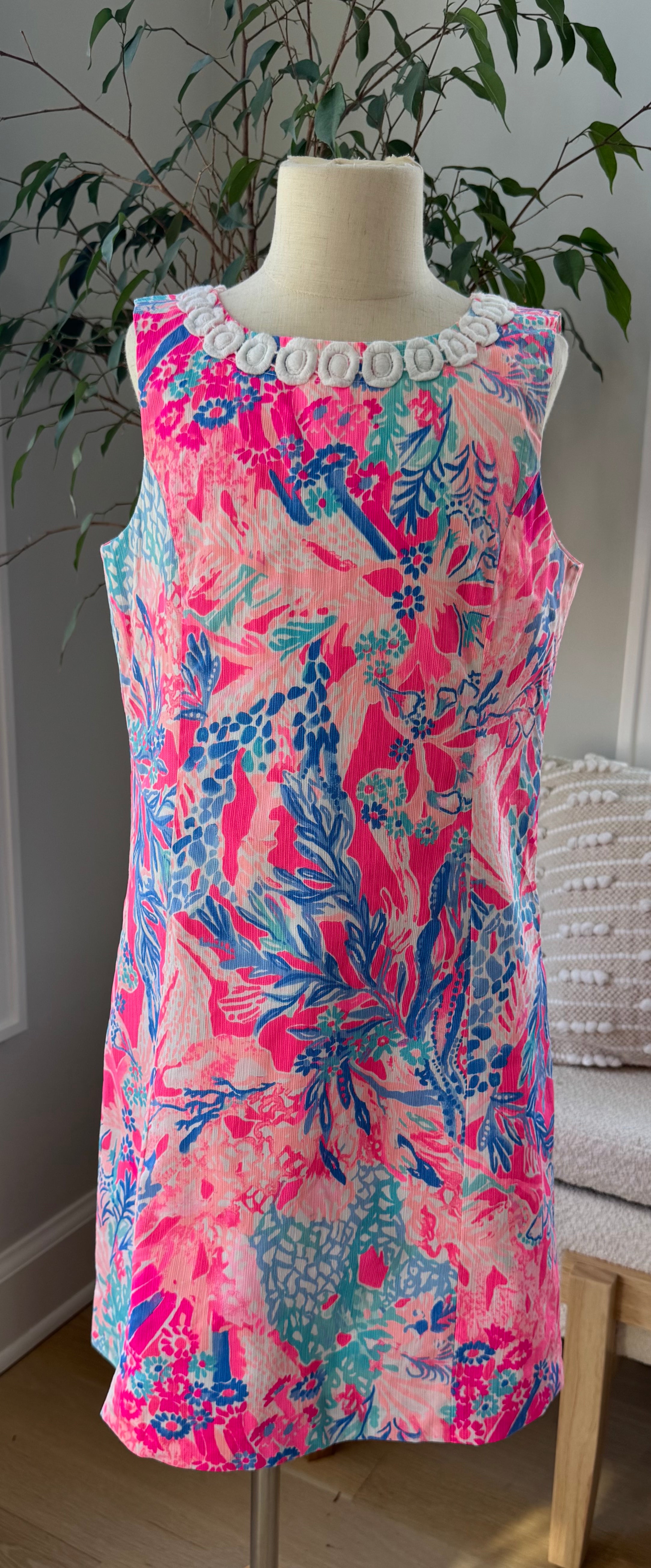 Lilly Pulitzer Floral Shift Dress, Pink/Coral/Blue Girls Size 12