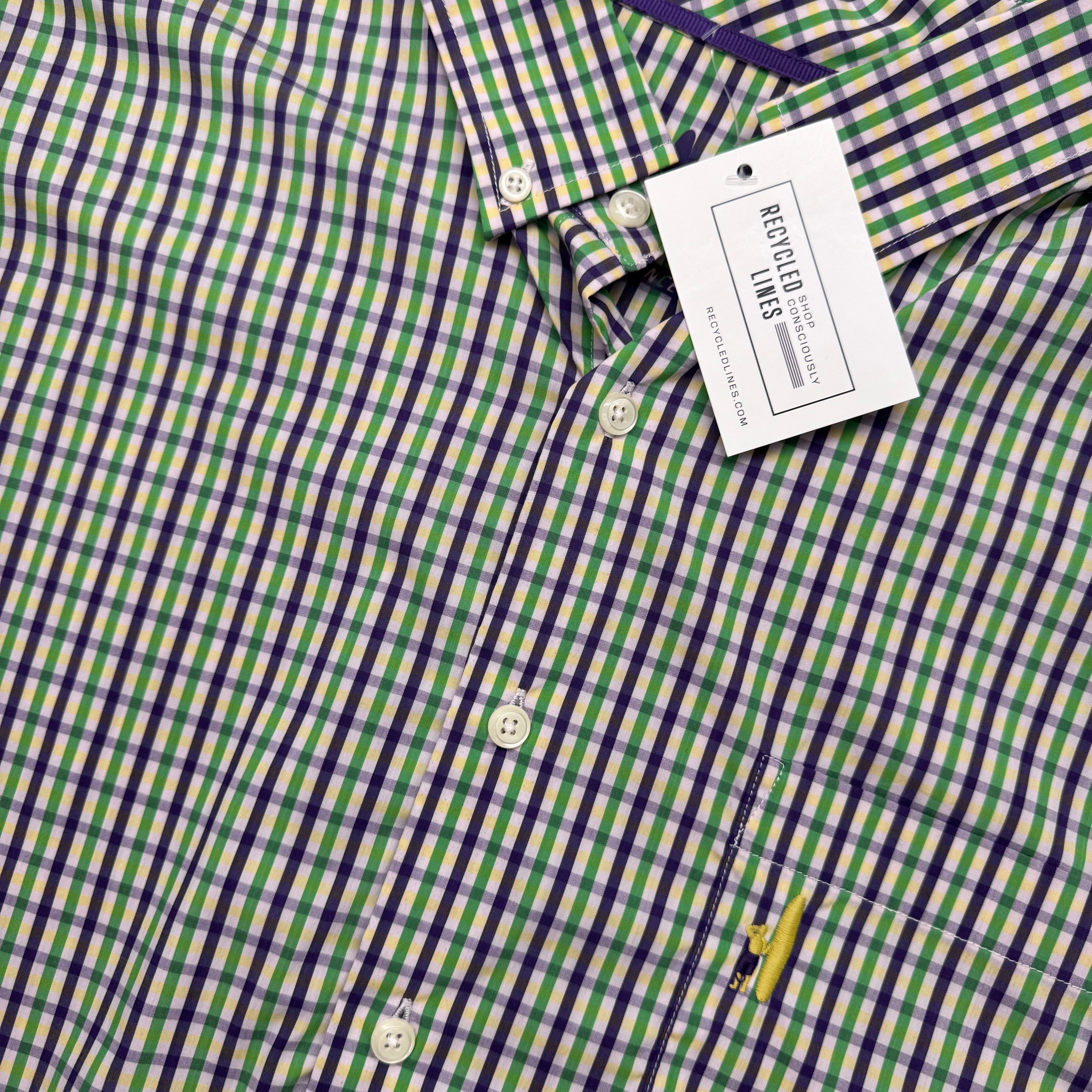Johnnie-O Prep-Formance Button Down, Purple/Green/Yellow Mens Size L