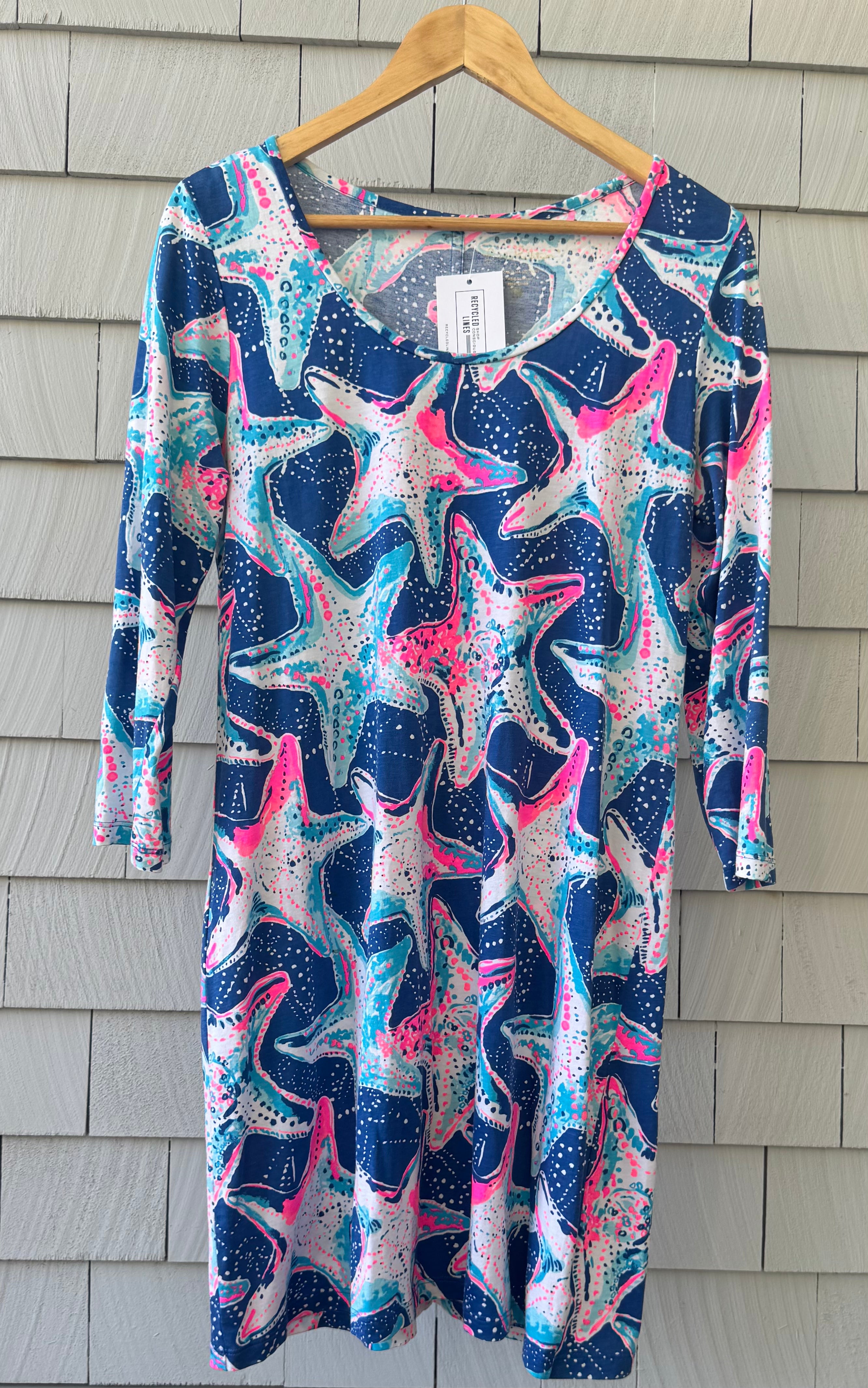 Lilly Pulitzer Long Sleeve Dress, Navy/Pink Womens Size L