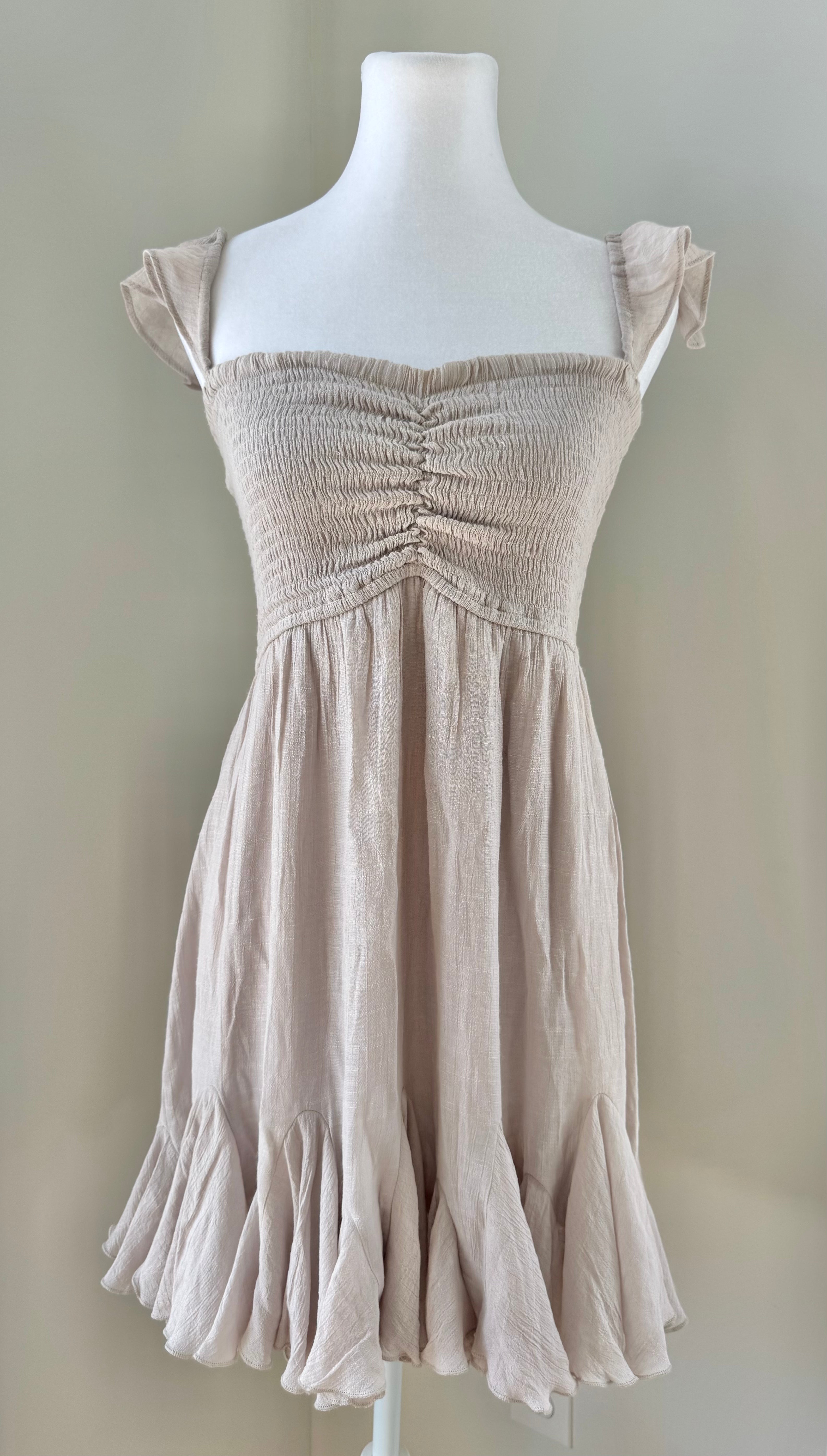 Olive & Bette's Smocked Ruffle Dress, Oatmeal Womens Size S/M?