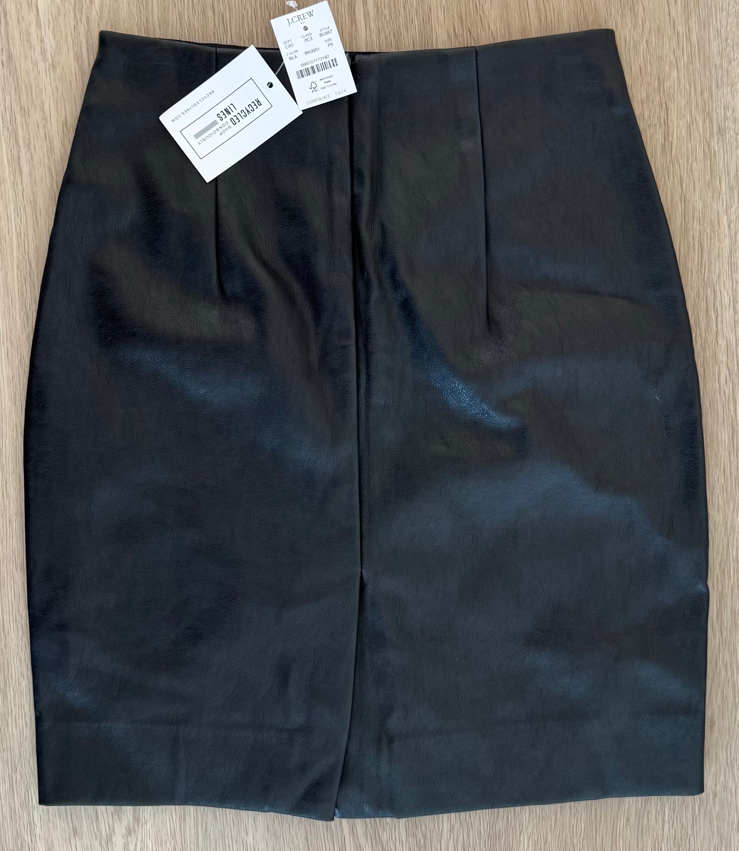J.Crew NWT Faux Leather Skirt, Black Womens Size 0P
