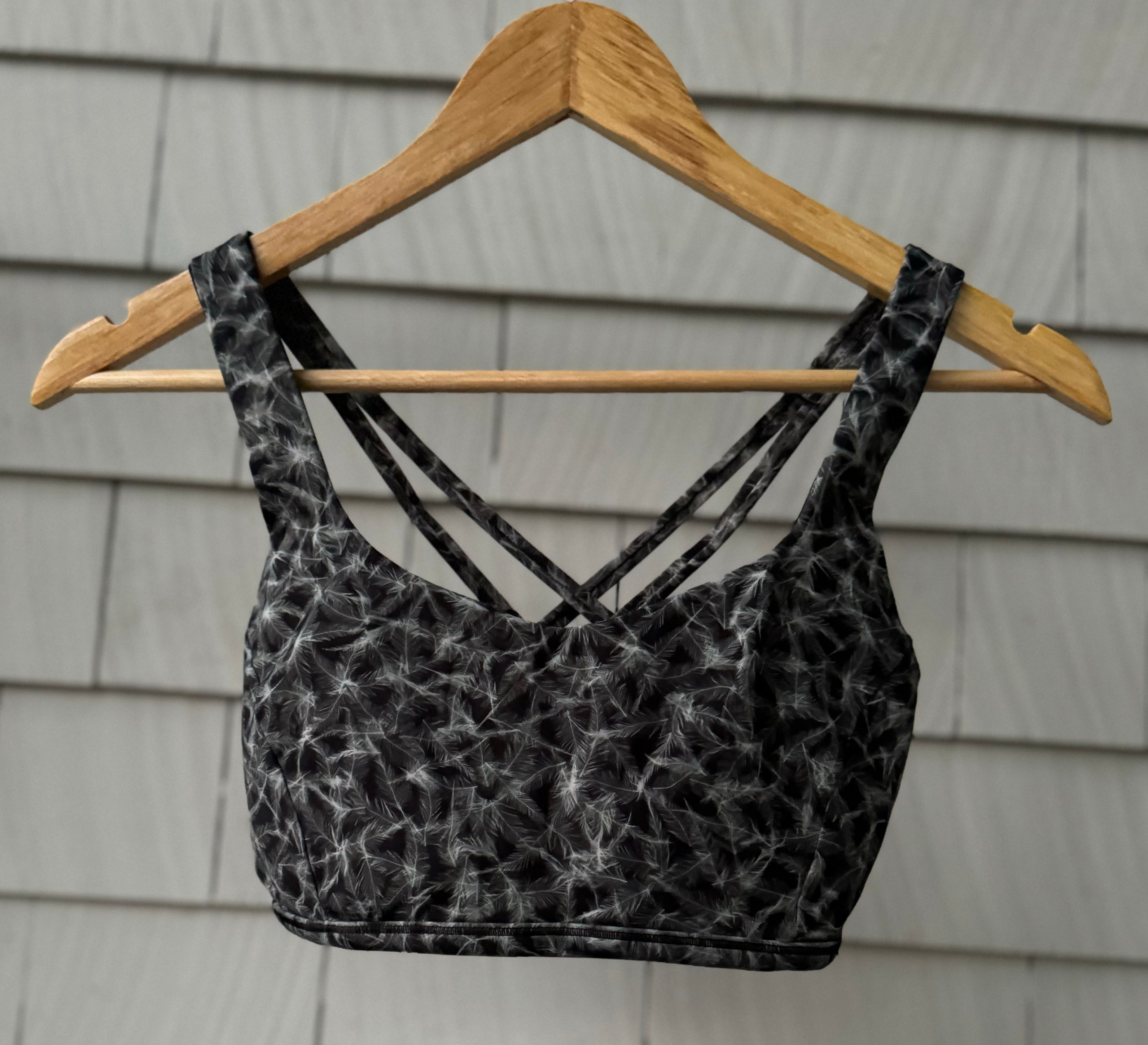Lululemon Sports Bra, Feather Black Womens Size 8 in excellent condition — Recycled Lines, Fairfield CT | Premium Sustainable Consignment
