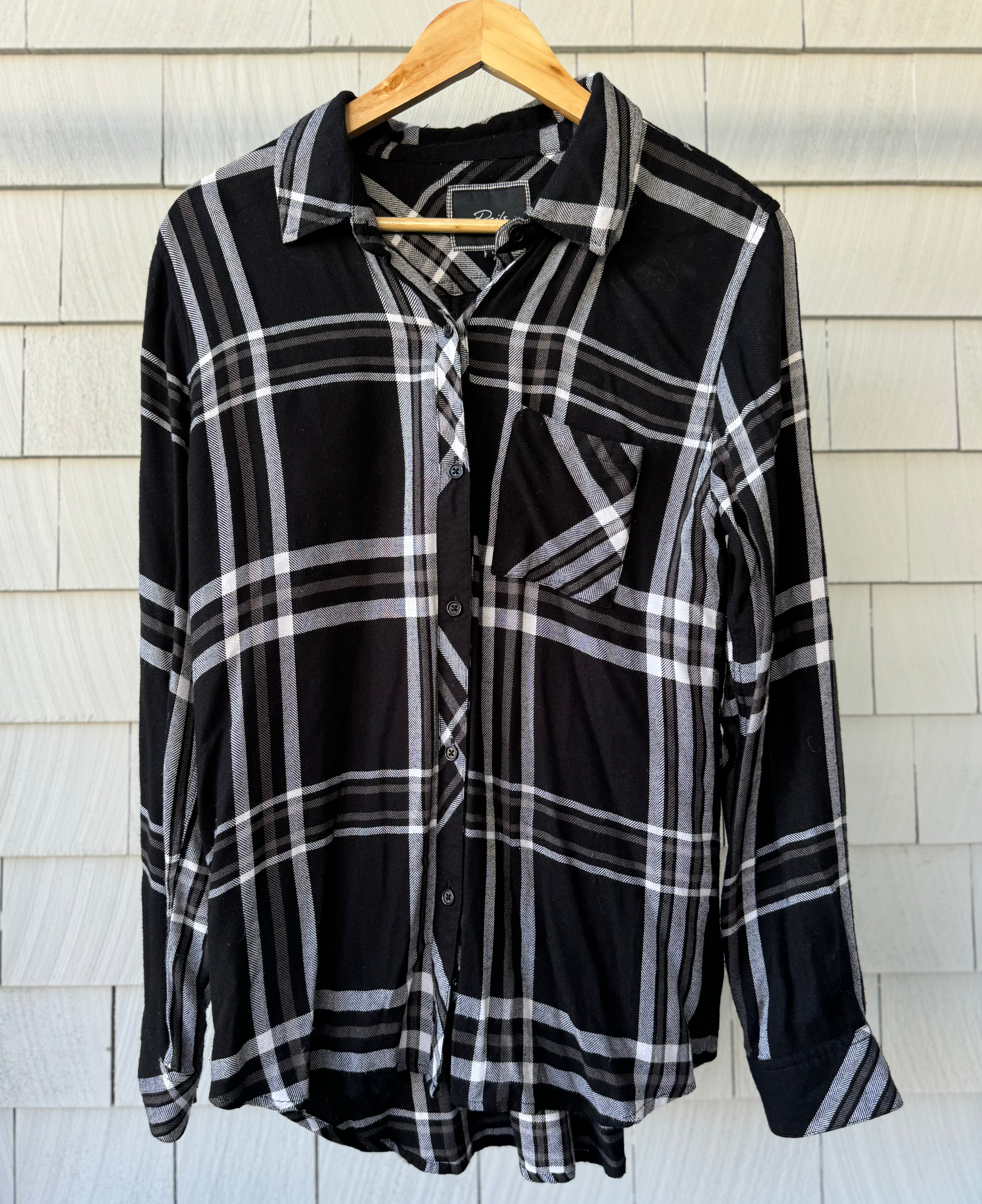 Rails Flannel Button Down, Black/White Womens Size M — Recycled Lines Premium Consignment