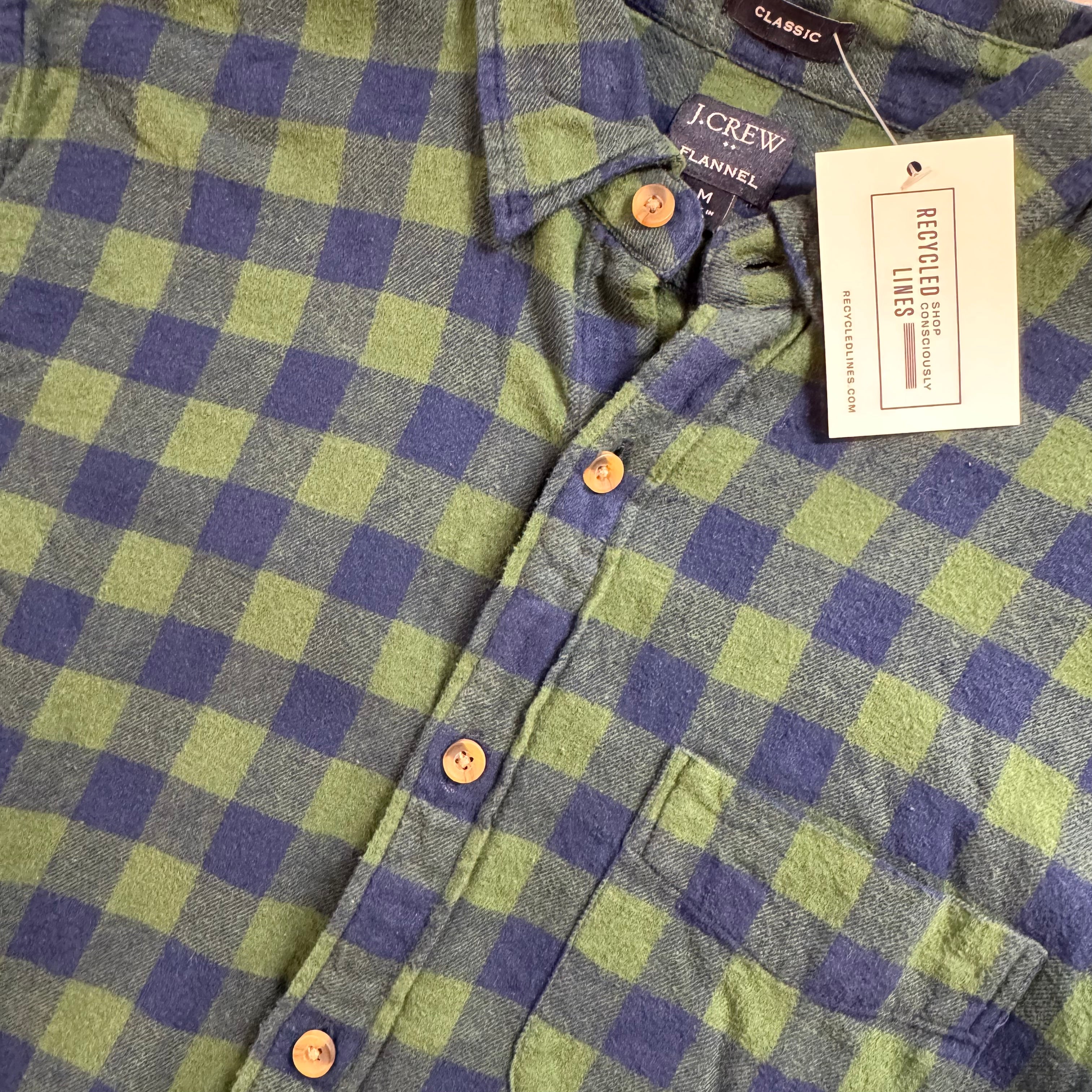 J.Crew Flannel Button Down, Green/Navy Mens Size M in excellent condition — Recycled Lines, Fairfield CT | Premium Sustainable Consignment