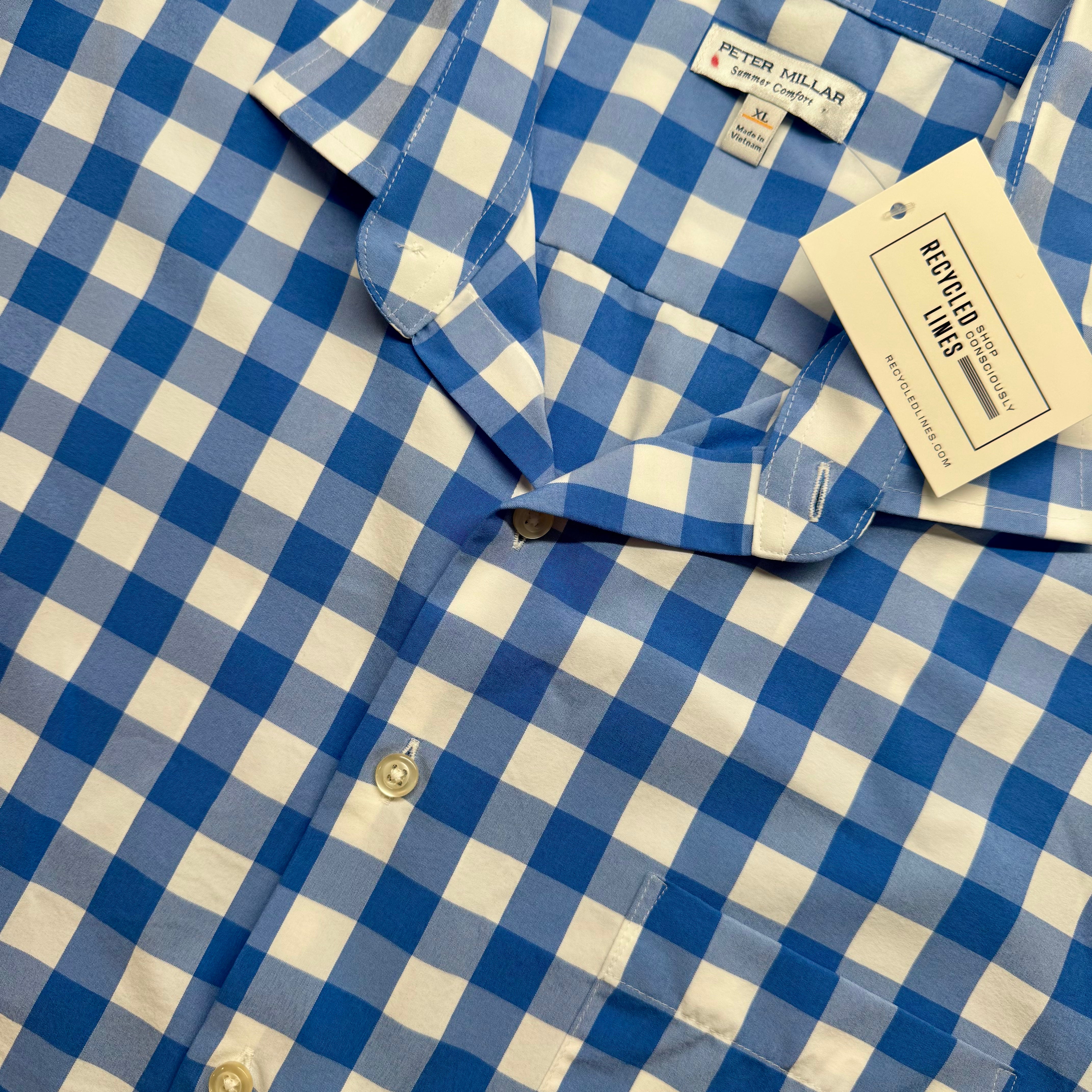 Peter Millar Summer Comfort Button Down, Blue/White Mens Size XL