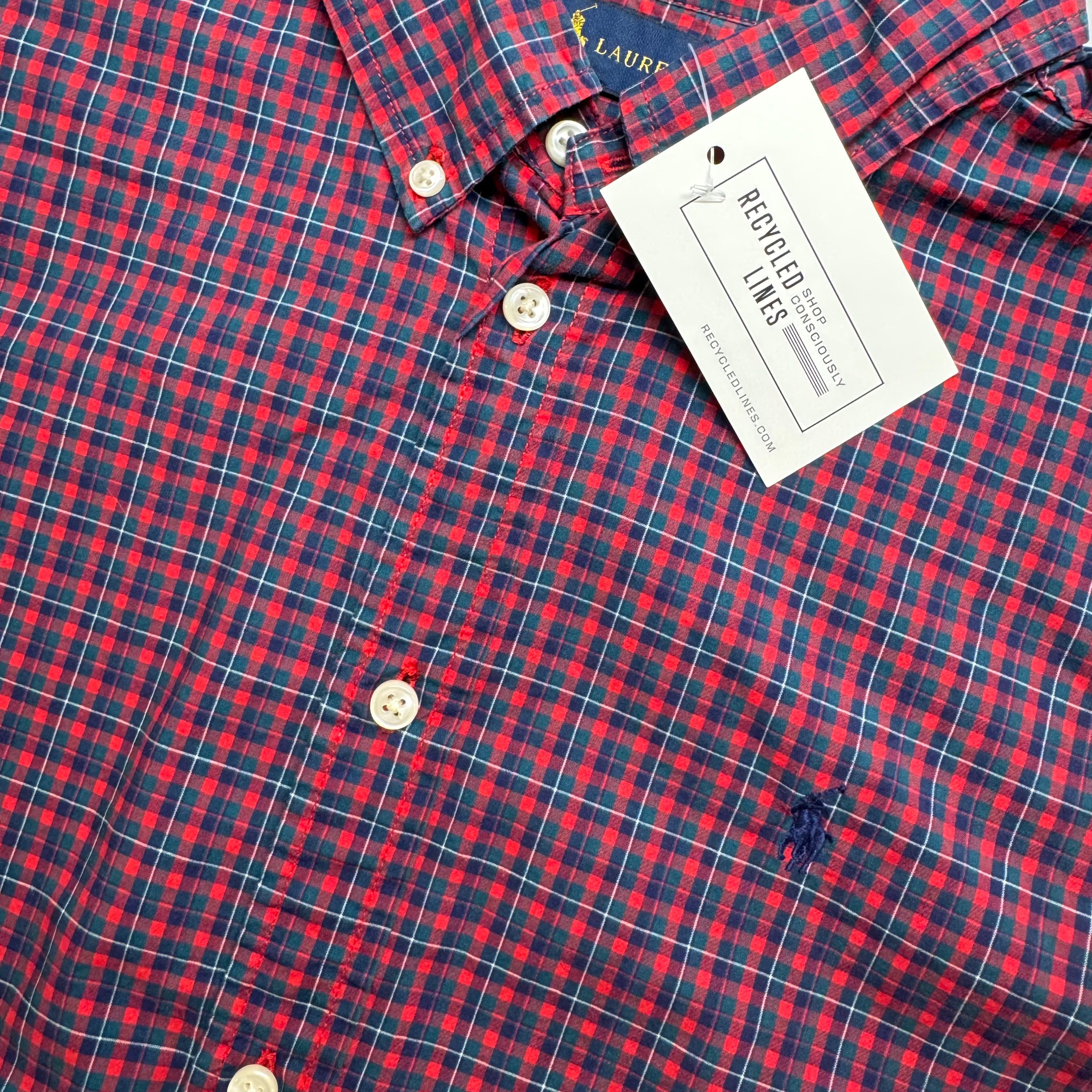 Ralph Lauren Button Down, Red/Navy Plaid Boys Size XL (18/20) in excellent condition — Recycled Lines, Fairfield CT | Premium Sustainable Consignment