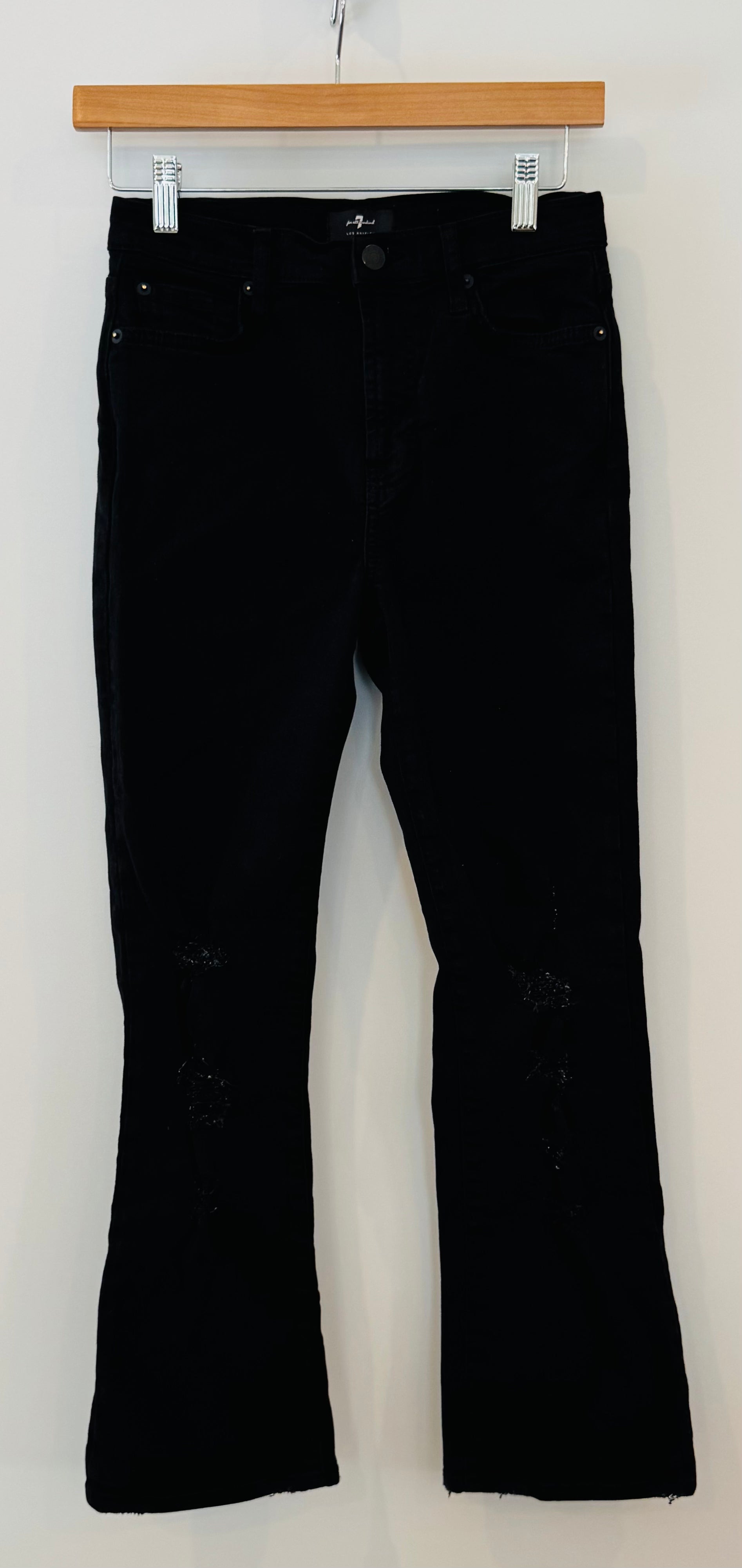 Seven for All Mankind High Waist Slim Kick Distressed Jeans, Black Womens Size 25