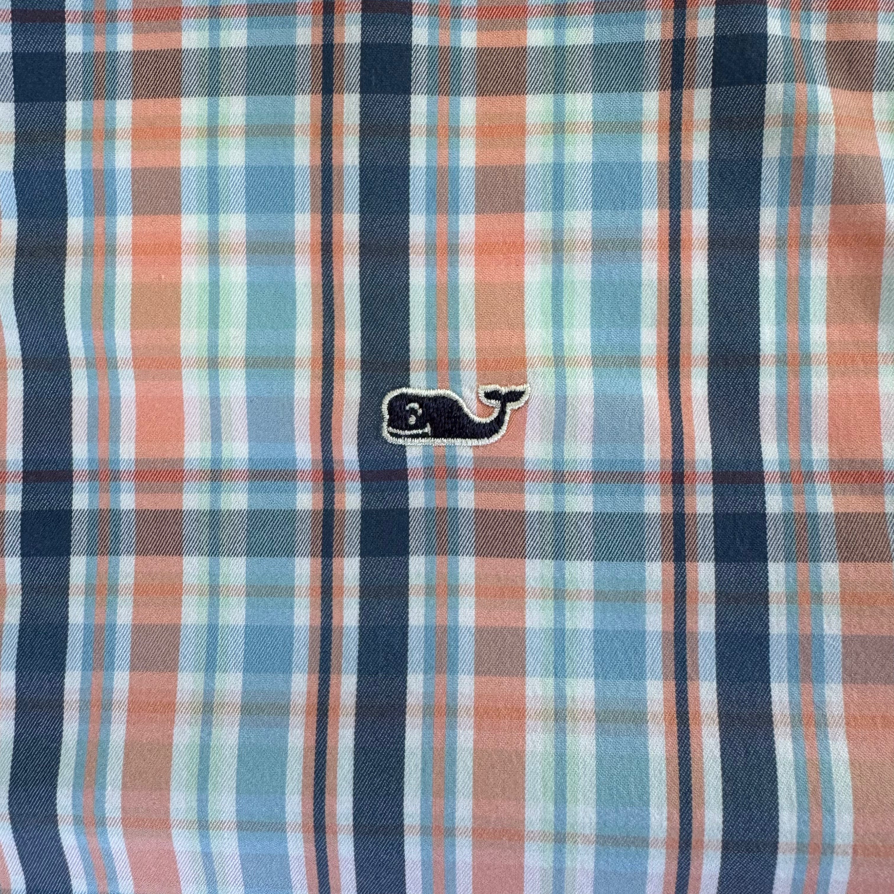 Vineyard Vines Button Down, Peach/Blue Boys Size S (8/10) in excellent condition — Recycled Lines, Fairfield CT | Premium Sustainable Consignment