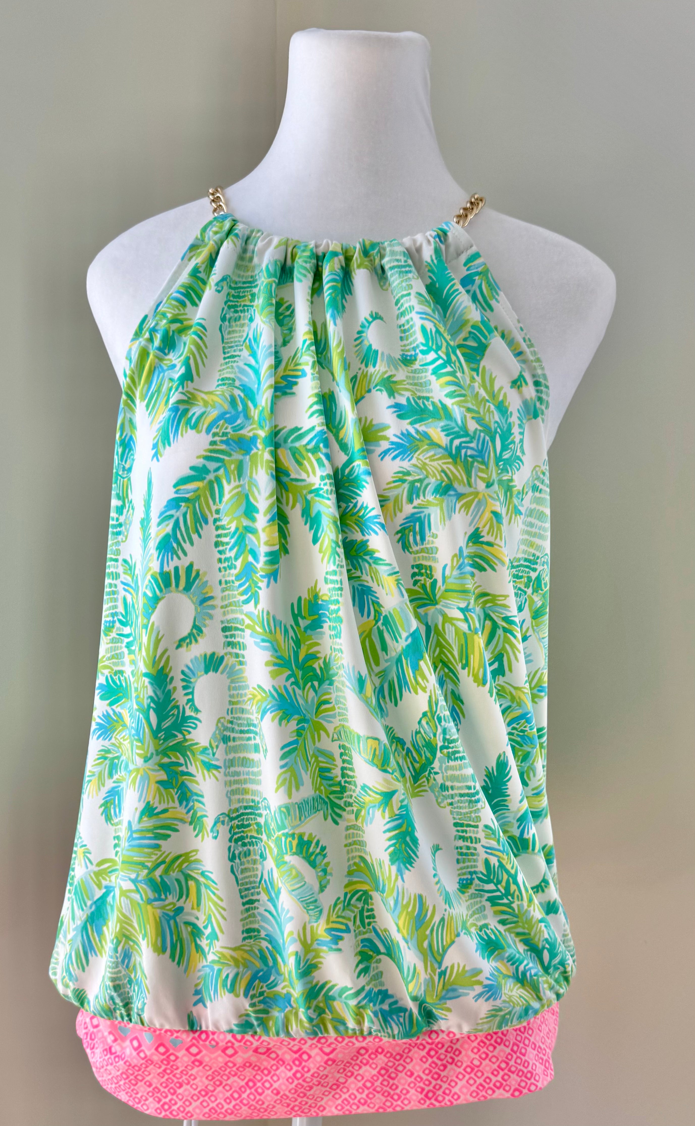 Lilly Pulitzer Chain Tank Blouse, Lime/Pink Womens Size L in excellent condition — Recycled Lines, Fairfield CT | Premium Sustainable Consignment