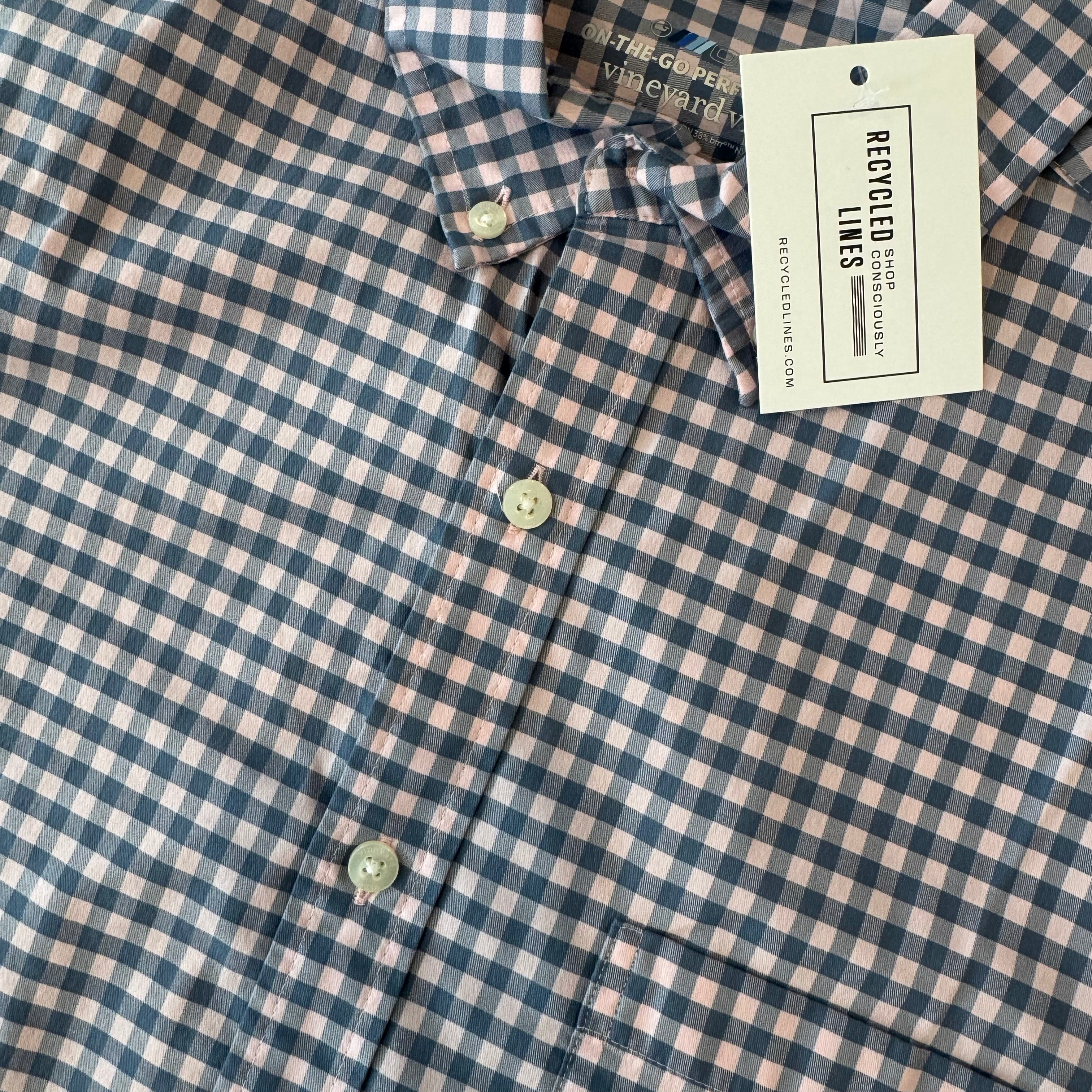 Vineyard Vines Performance Button Down, Blue/Pink Mens Size M