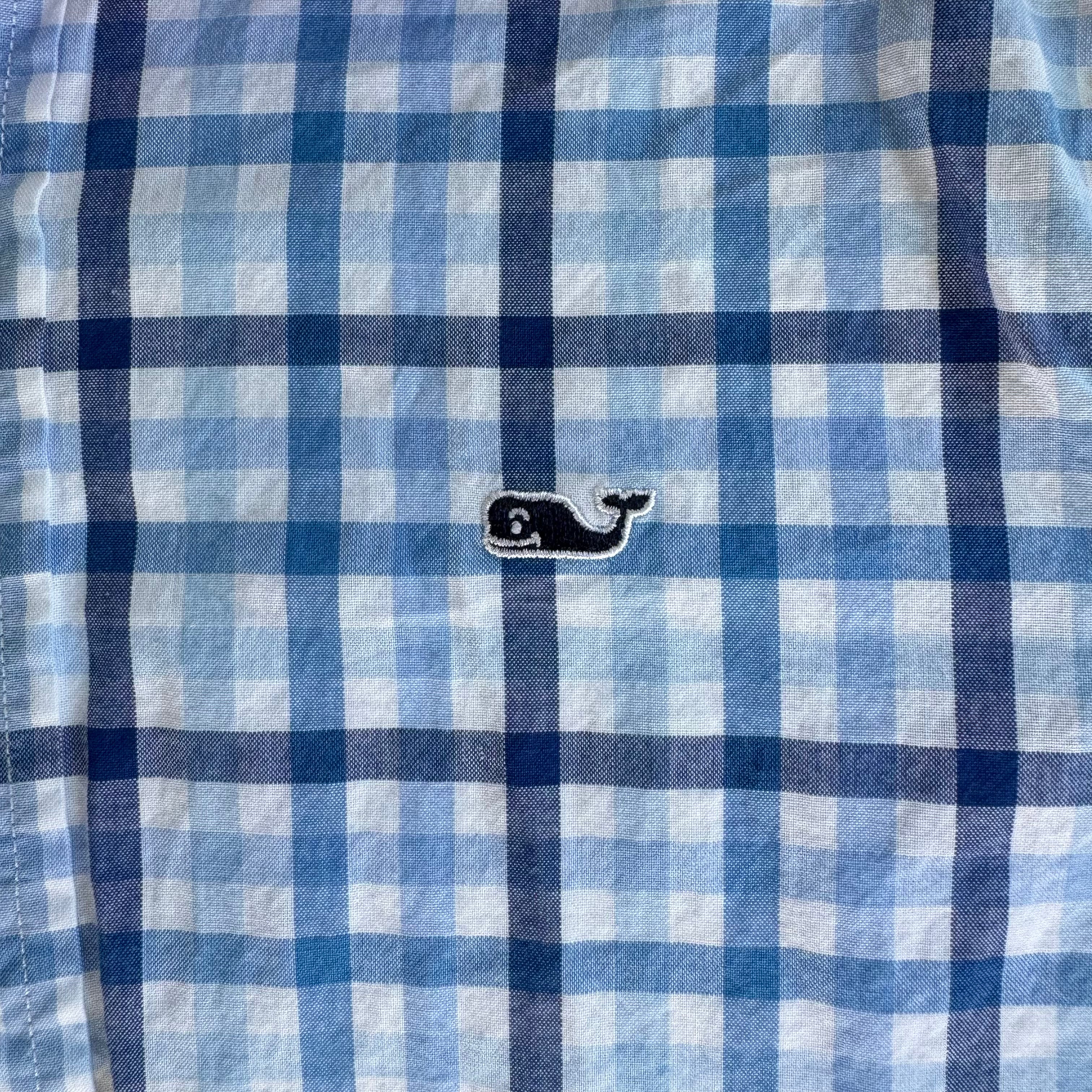 Vineyard Vines Button Down, Blue/Light Blue Check Boys Size 7