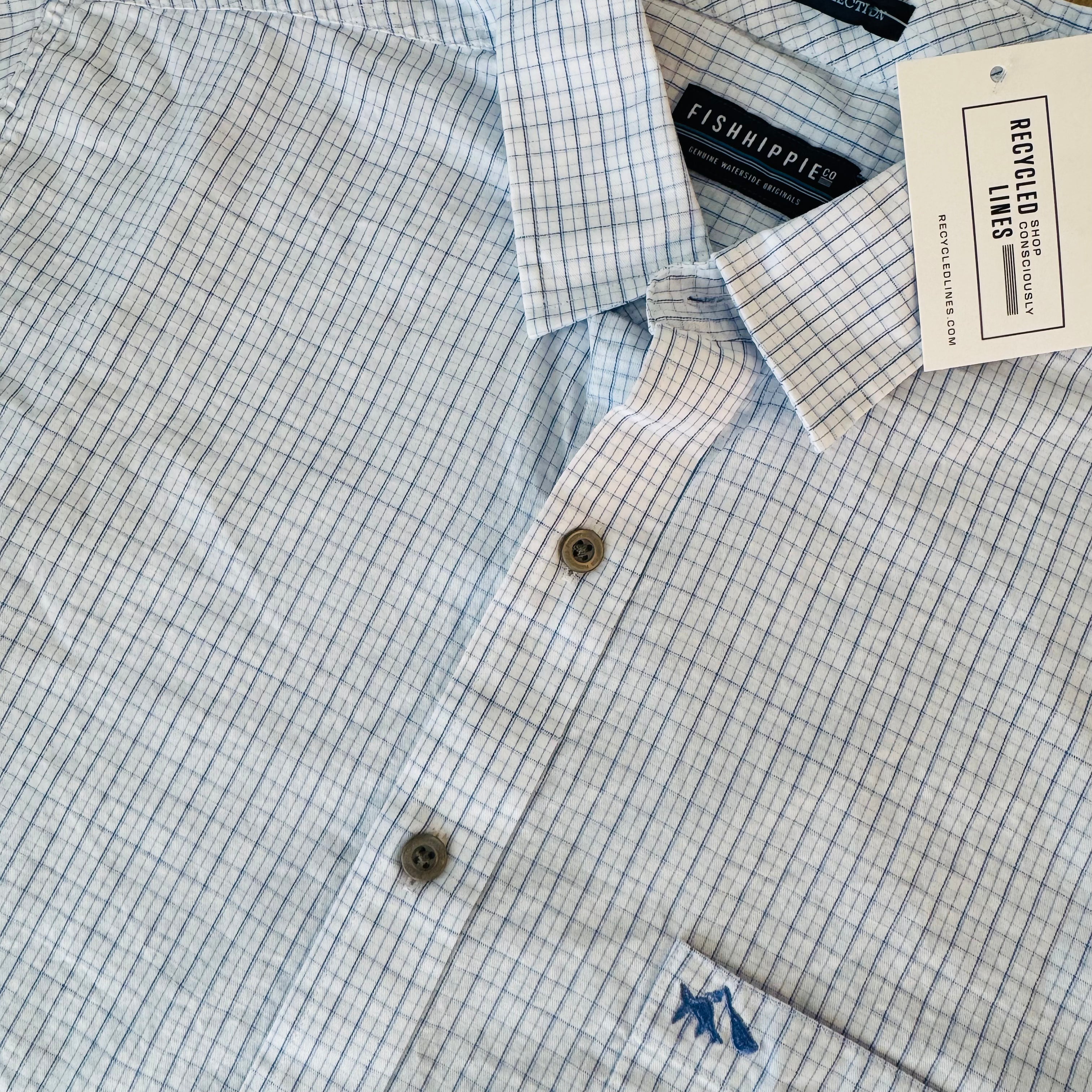 Fish Hippie Button Down, Blue/White Mens Size M