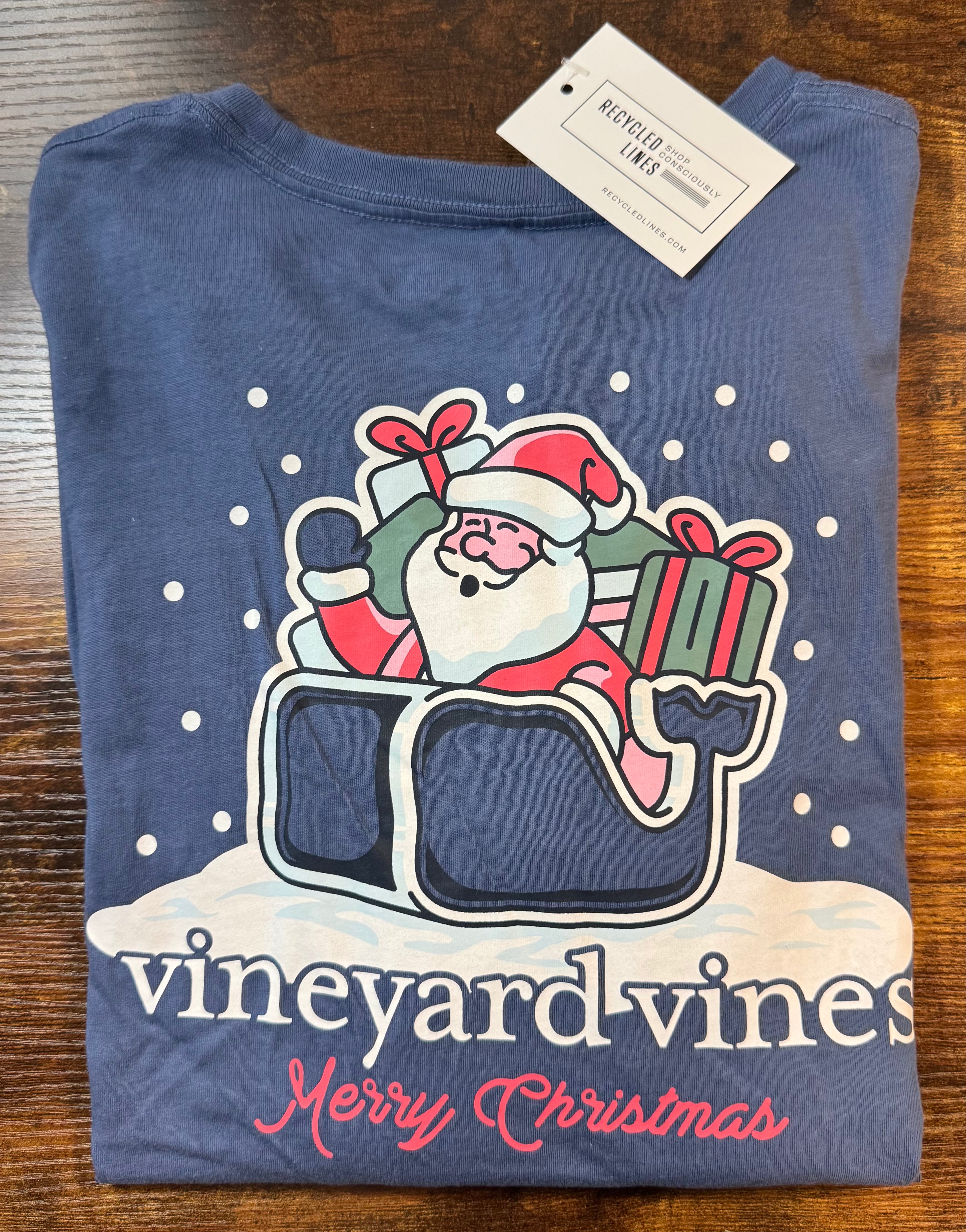 Vineyard Vines Santa's Sleigh Tee, Navy Boys Size M (12/14)