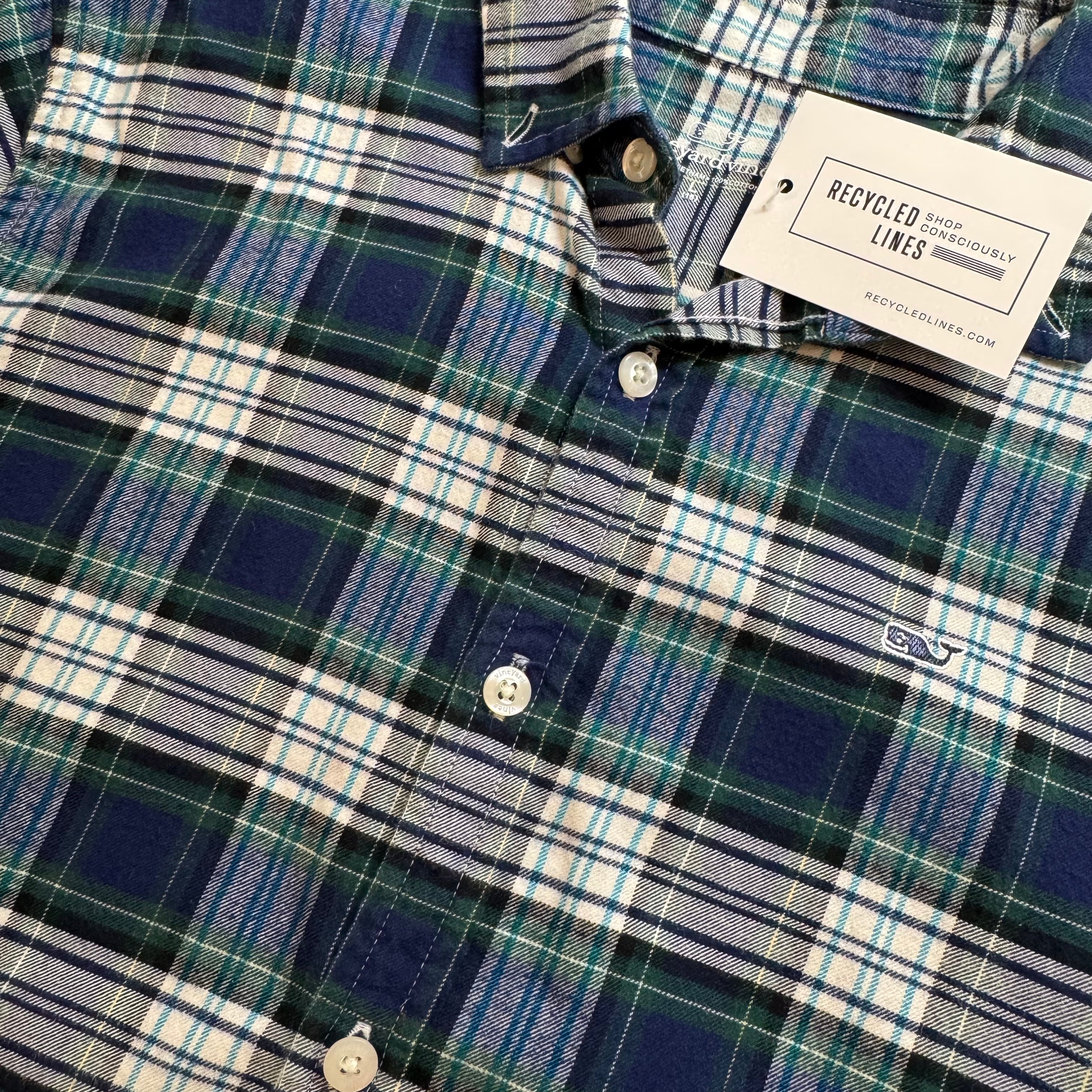 Vineyard Vines Flannel Button Down, Navy/Green Boys Size L (16) in excellent condition — Recycled Lines, Fairfield CT | Premium Sustainable Consignment