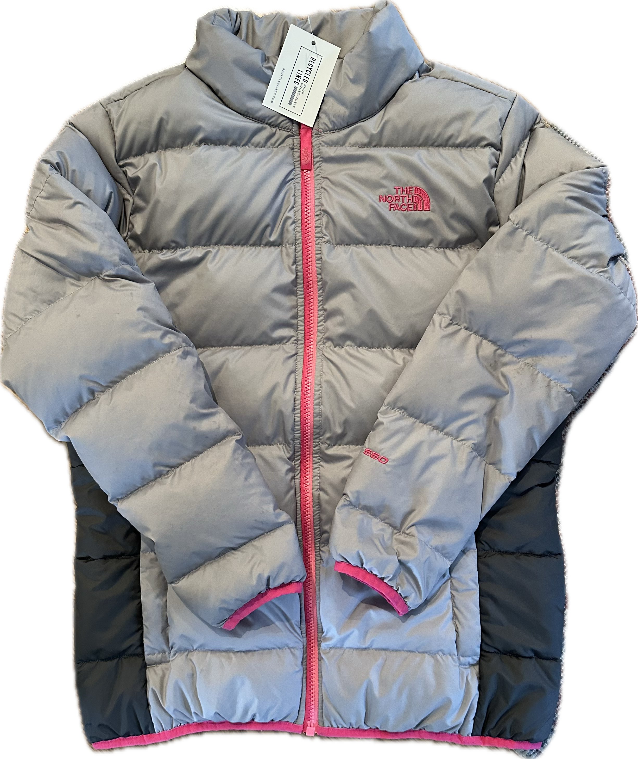 North Face Down Jacket, Grey/Pink Girls Size XL (18)