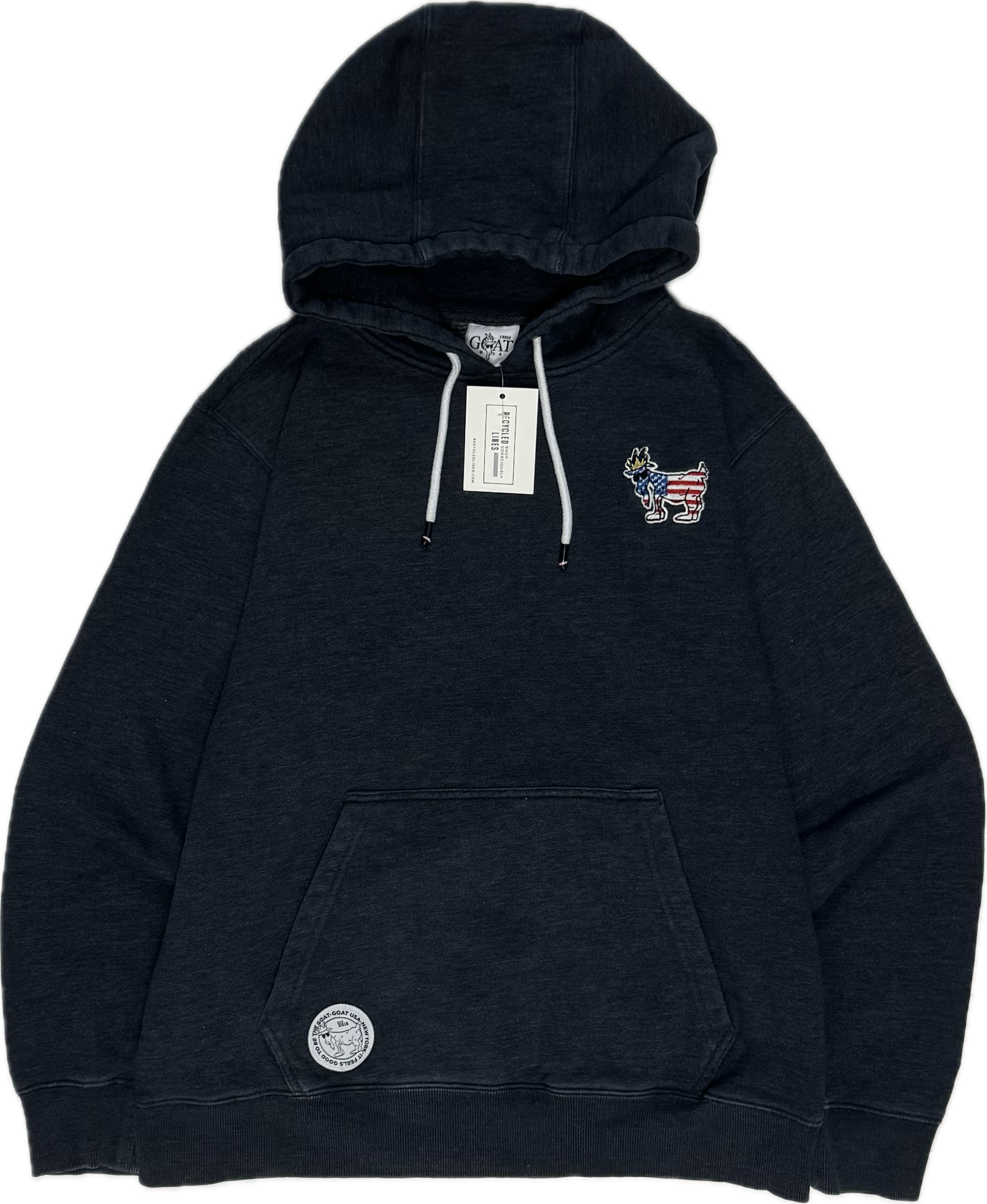 GOAT Hooded USA Sweatshirt, Navy Mens Size L in excellent condition — Recycled Lines, Fairfield CT | Premium Sustainable Consignment
