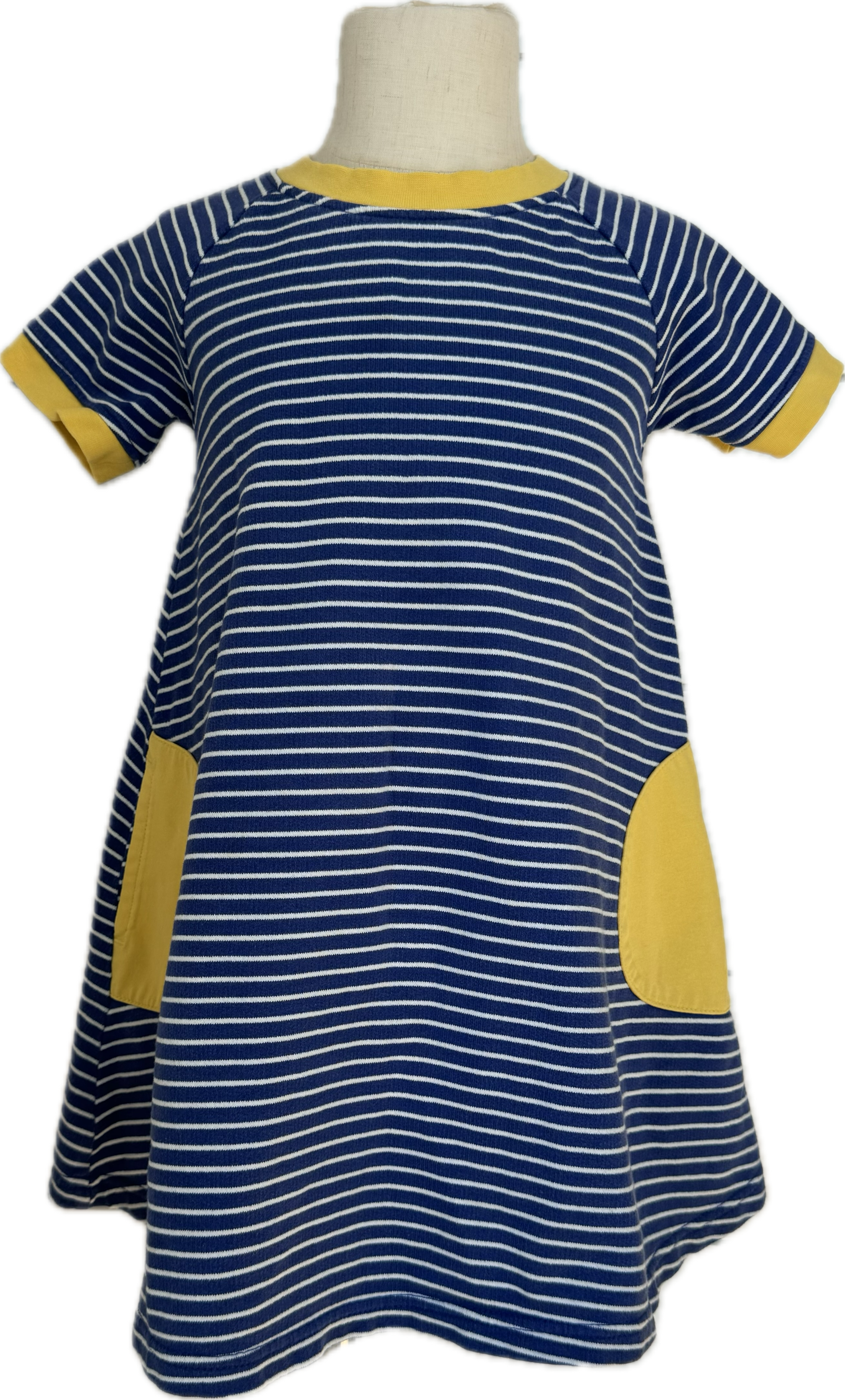 Hanna Andersson Striped Dress, Blue/Yellow Girls Size 110