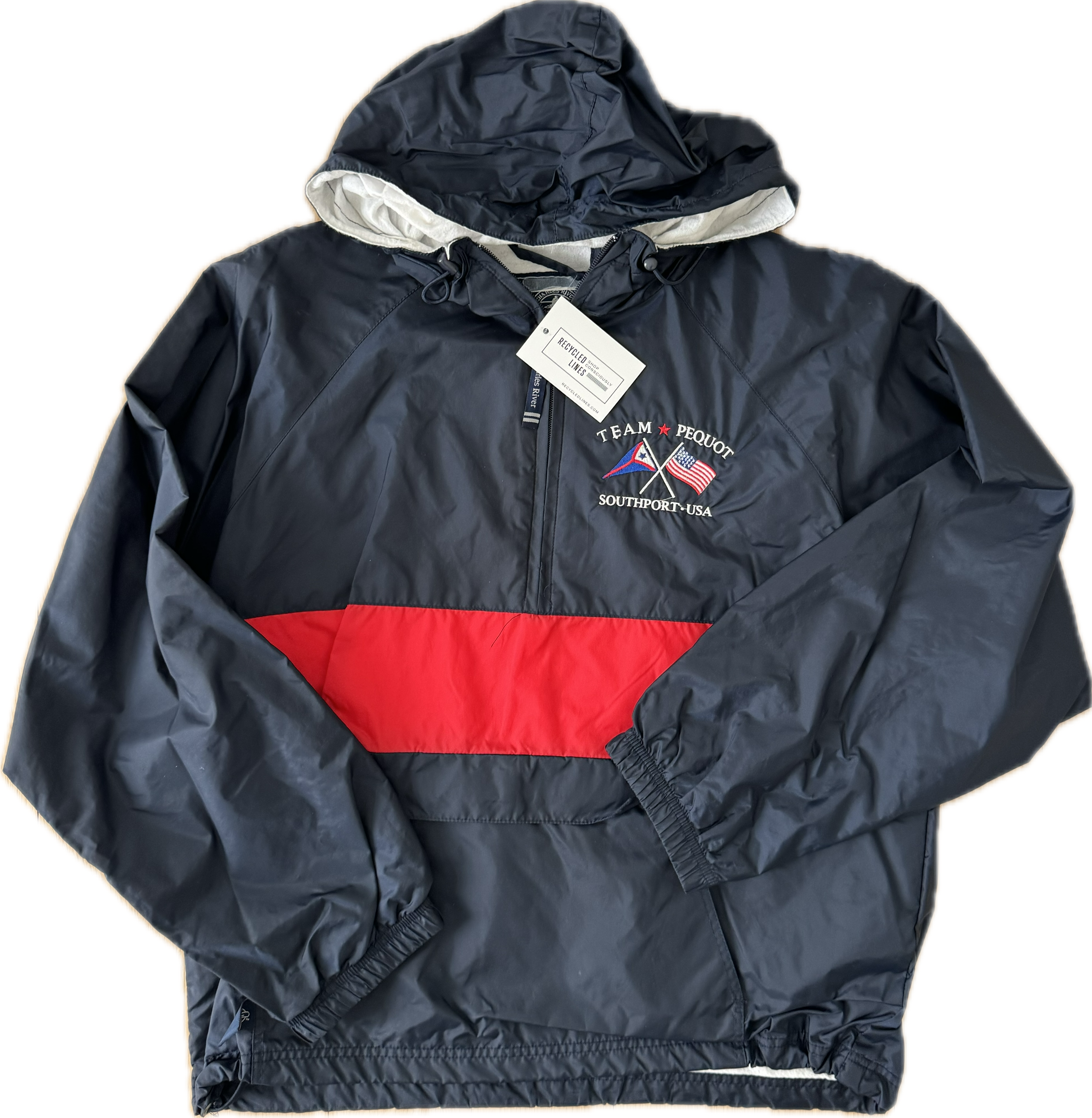 Team Pequot Rain Jacket, Navy/Red Mens Size XS