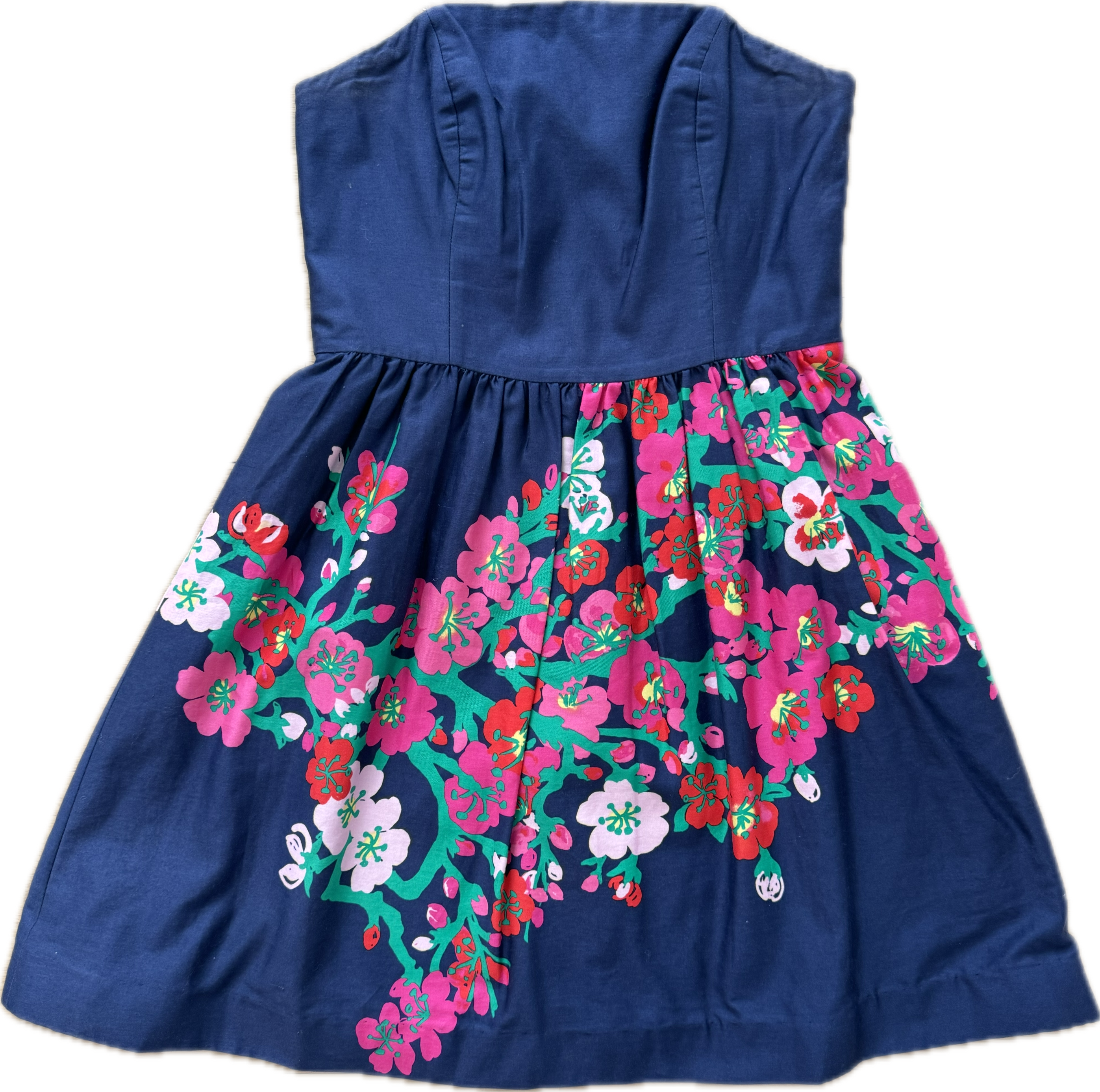Lilly Pulitzer Strapless Dress, Navy Floral Womens Size 2 in excellent condition — Recycled Lines, Fairfield CT | Premium Sustainable Consignment