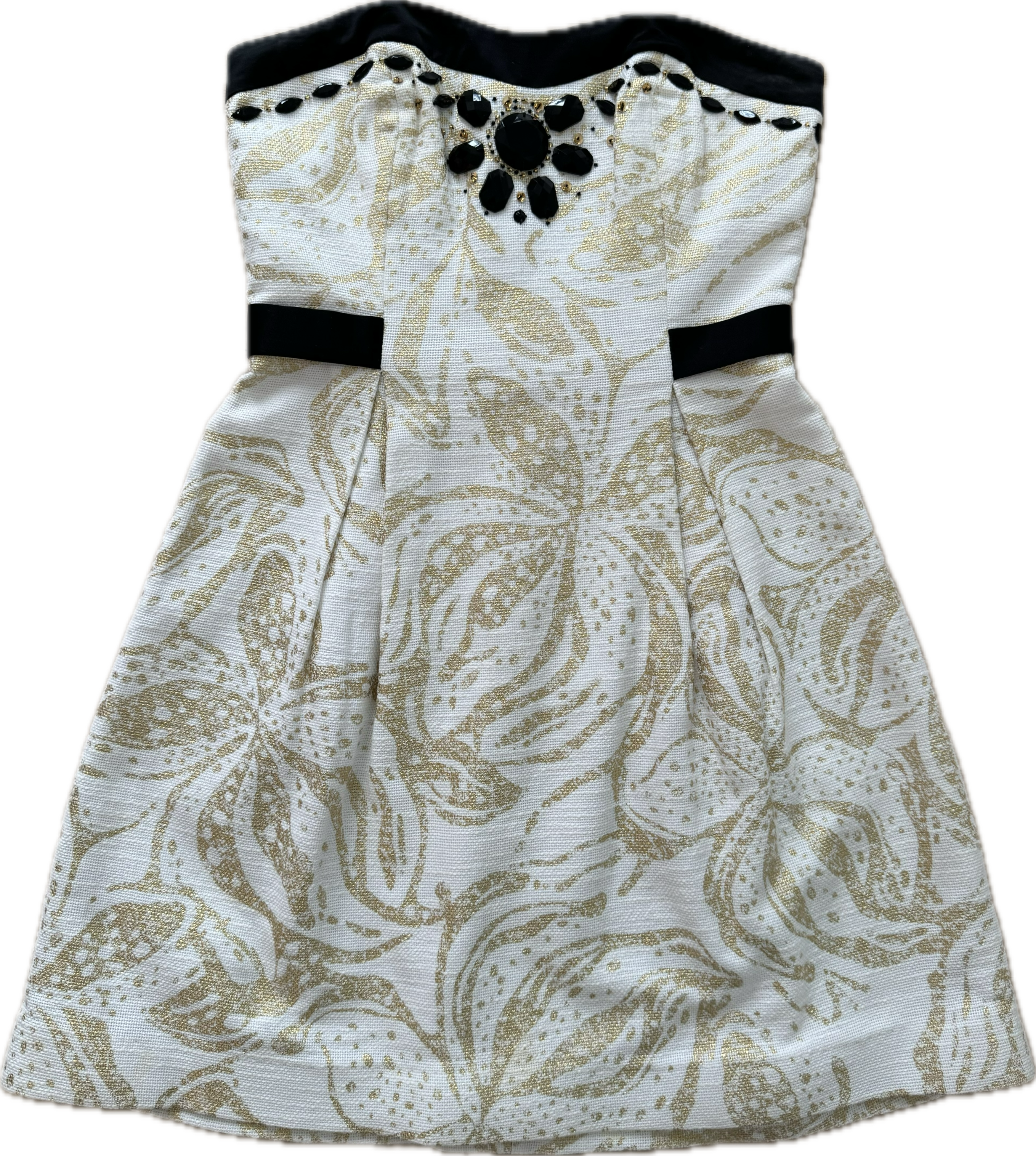 Lilly Pulitzer Strapless Dress, Cream/Gold/Black Womens Size 2 in excellent condition — Recycled Lines, Fairfield CT | Premium Sustainable Consignment