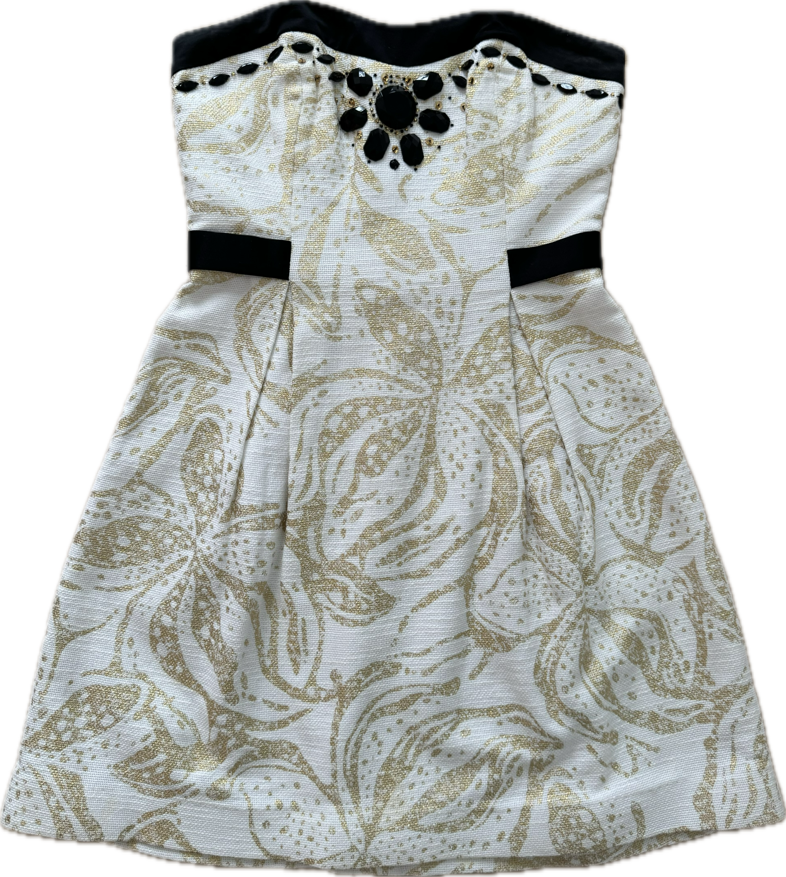 Lilly Pulitzer Strapless Dress, Cream/Gold/Black Womens Size 2