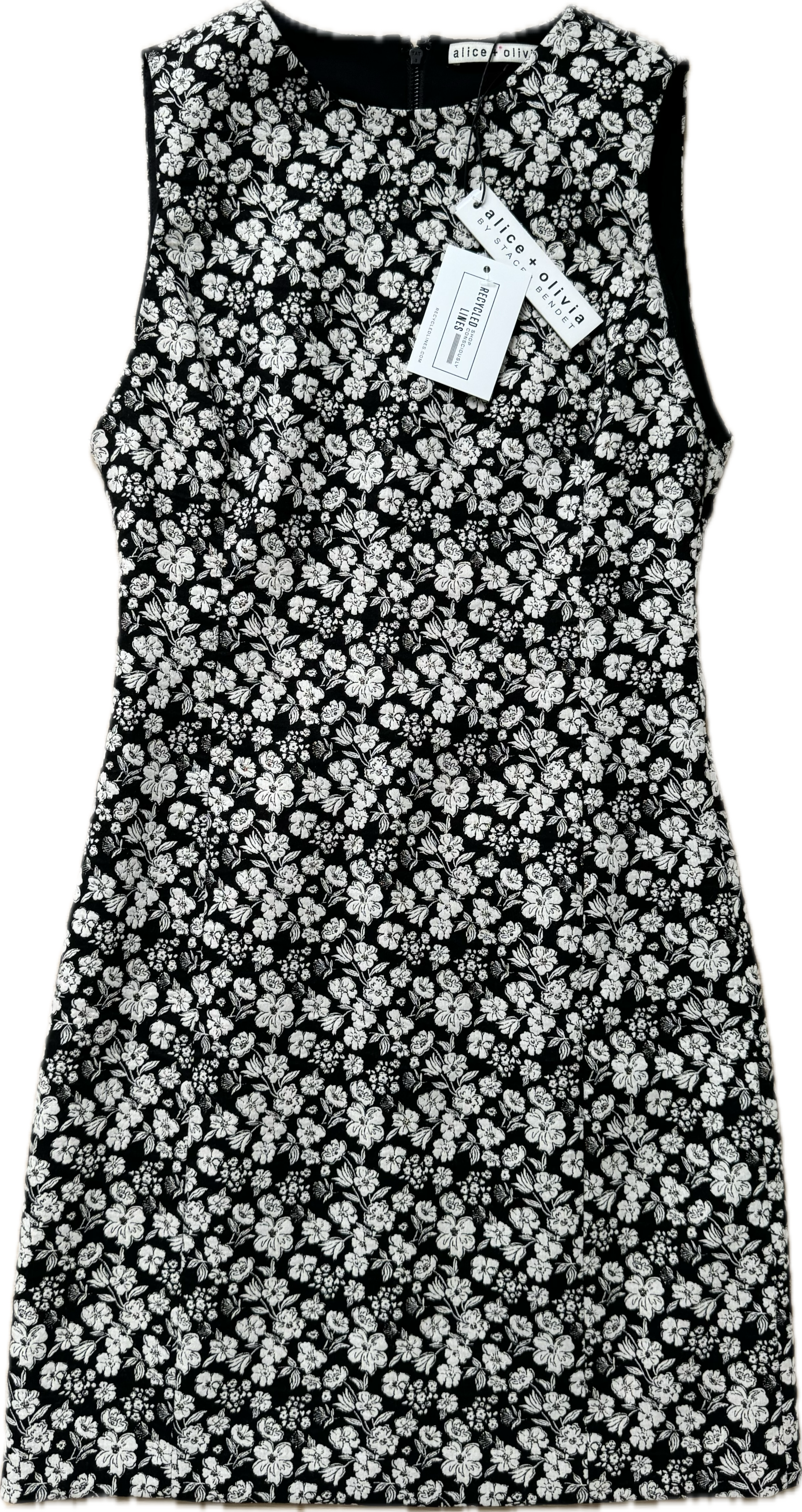 Alice & Olivia NWT Colin Metallic Floral-Jacquard Mini Dress, Black/White Womens Size 2