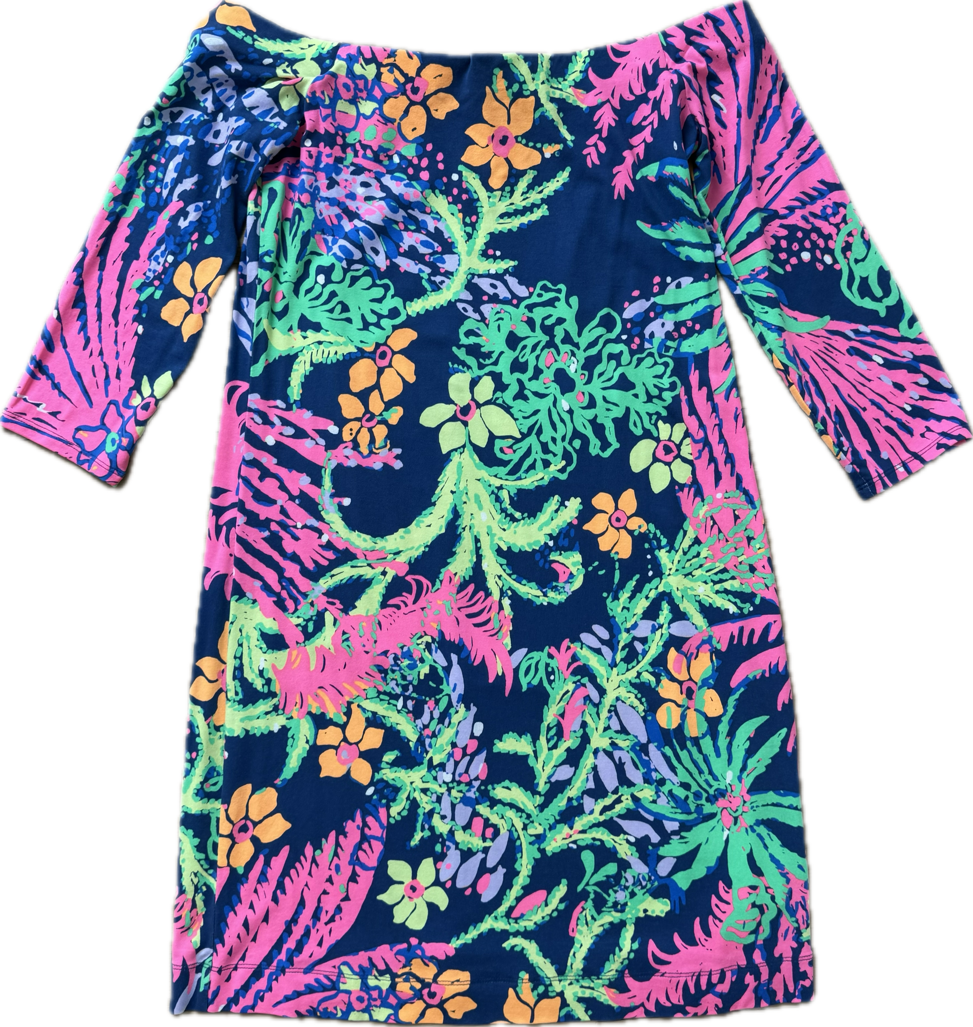 Lilly Pulitzer 3/4 Sleeve Dress, Navy Multi Womens Size XS in excellent condition — Recycled Lines, Fairfield CT | Premium Sustainable Consignment