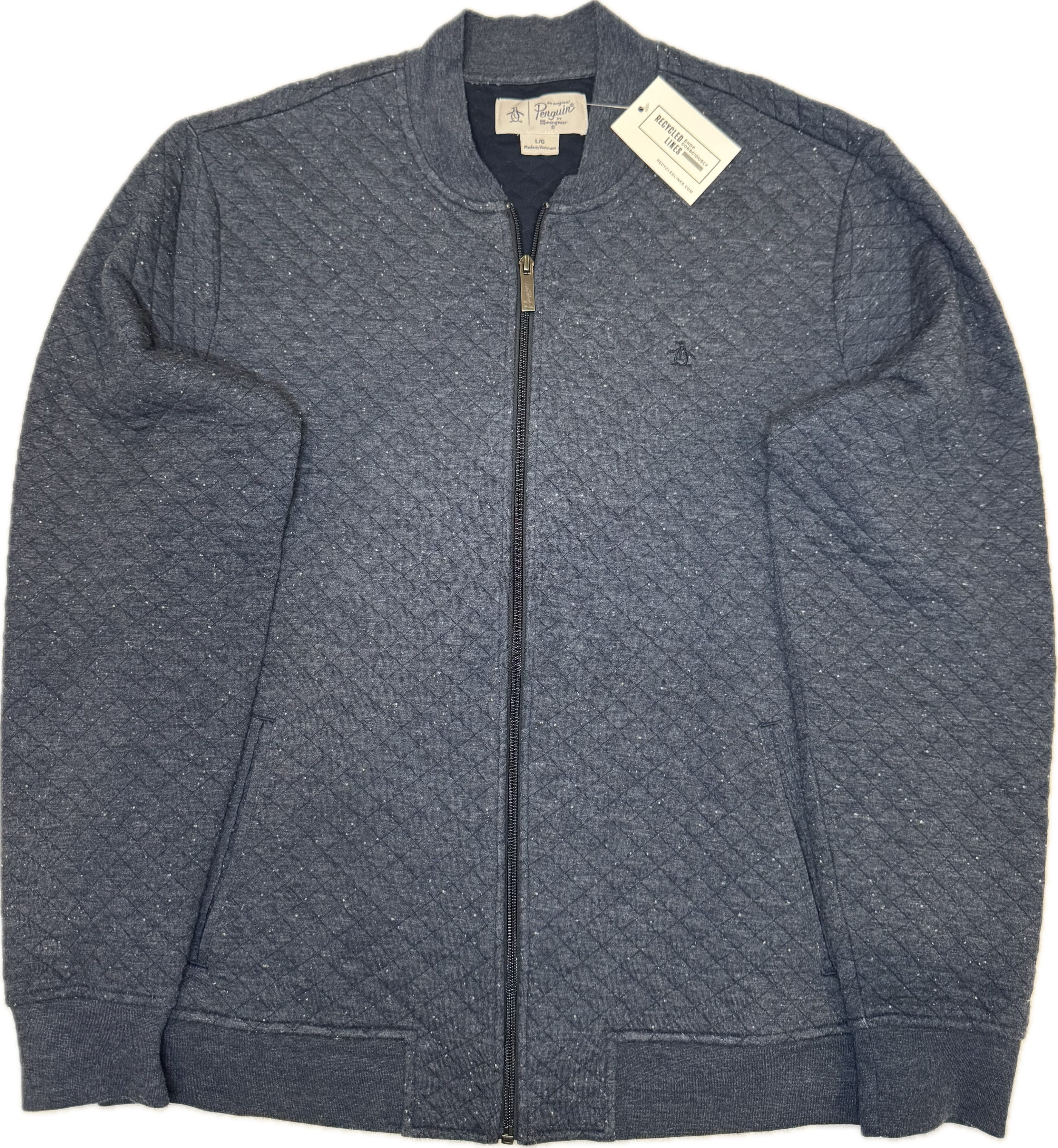 Penguin Quilted Full Zip Sweatshirt, Blue Mens Size L