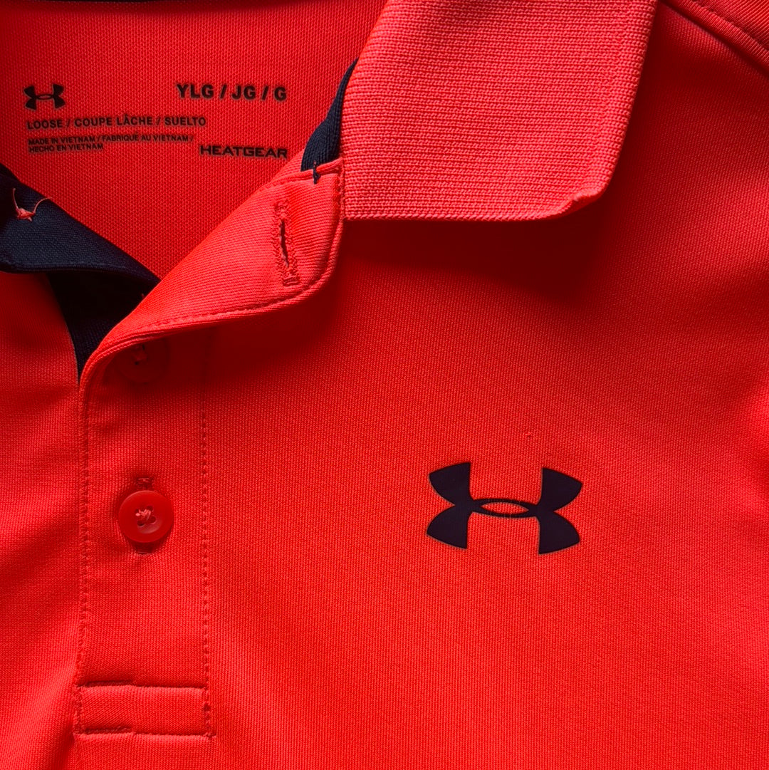 Under Armour Polo, Bright Orange Boys Size L in excellent condition — Recycled Lines, Fairfield CT | Premium Sustainable Consignment