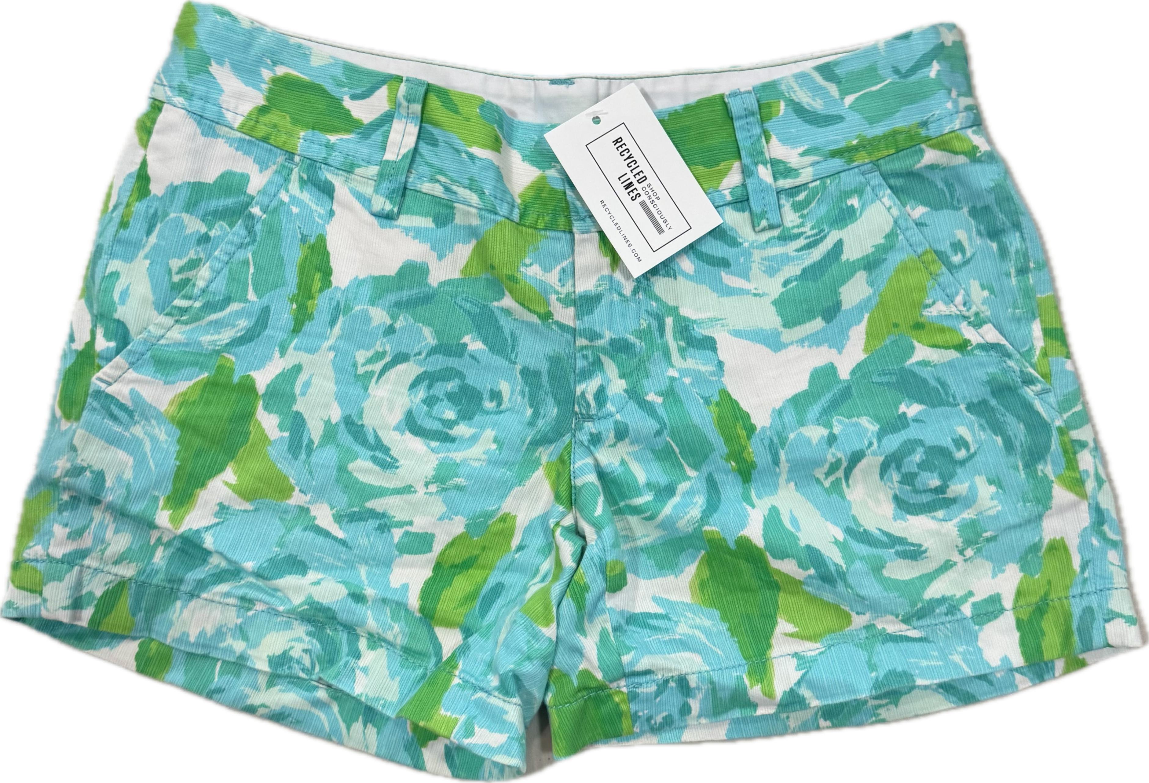 Lilly Pulitzer Callahan Shorts, Teal/Lime Womens Size 0 in excellent condition — Recycled Lines, Fairfield CT | Premium Sustainable Consignment