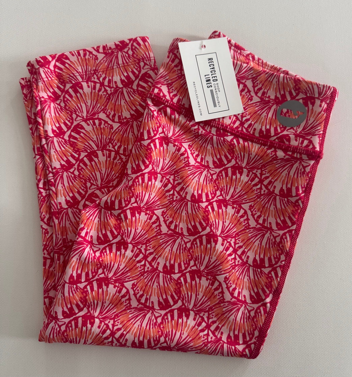 Vineyard Vines pink and orange shell print leggings girls medium 10/12