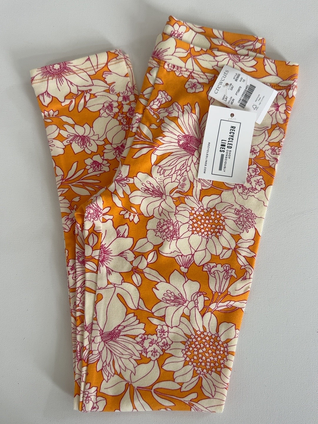 Crewcuts orange and pink floral leggings, girls size 10, new with tags