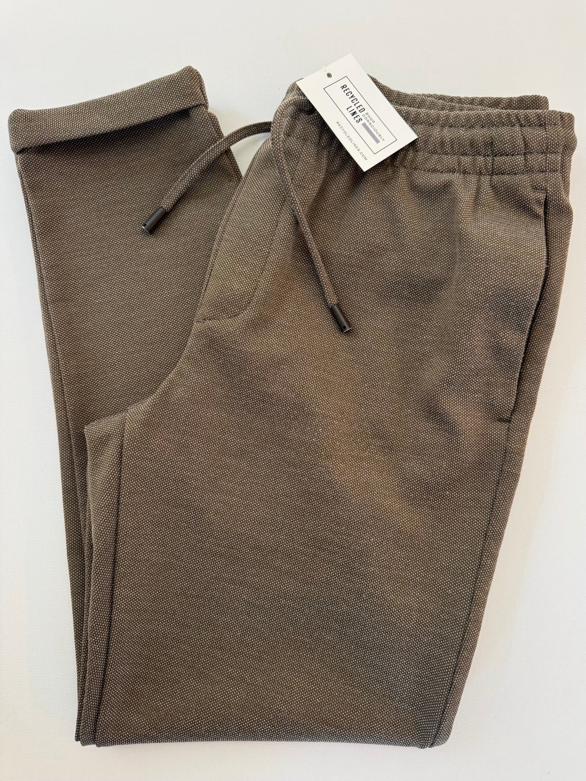 Oatmeal textured drawstring athletic pants, Recycled Lines item P9047