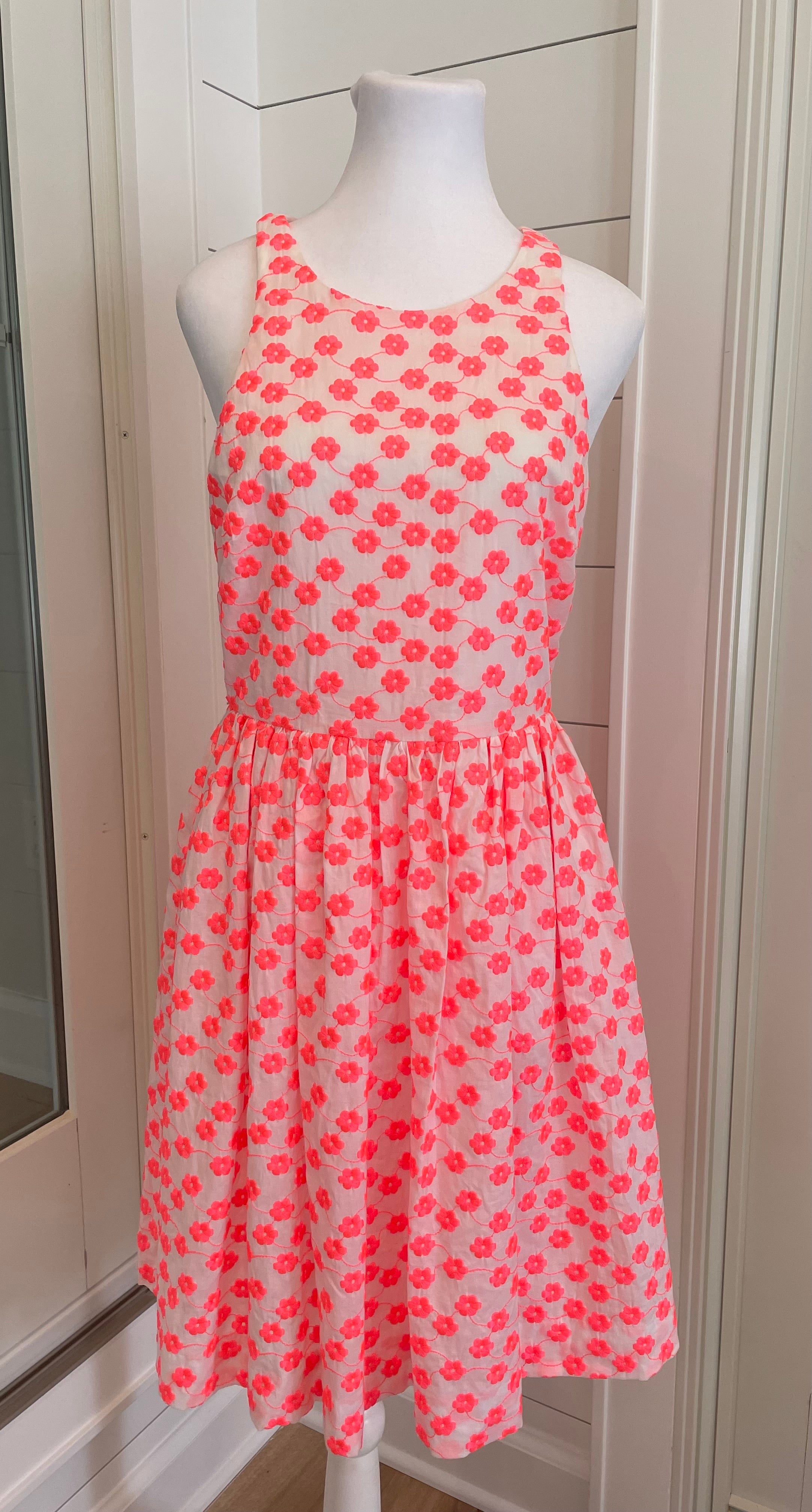 J.Crew Embroidered Floral Dress, Coral/White Womens Size 4