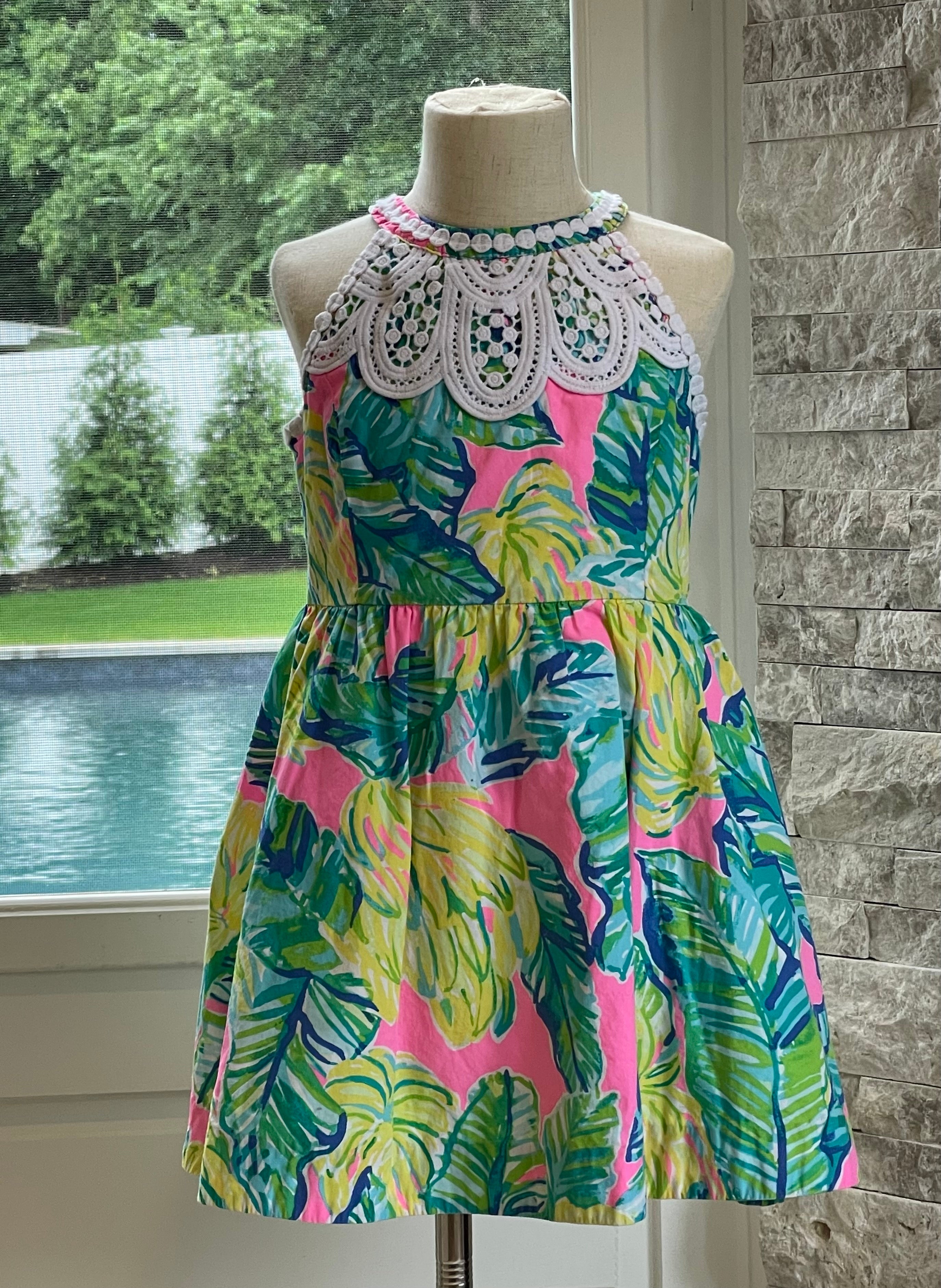 Lilly Pulitzer Halter Dress, Pink Multi Girls Size 7, image size:2749x3762