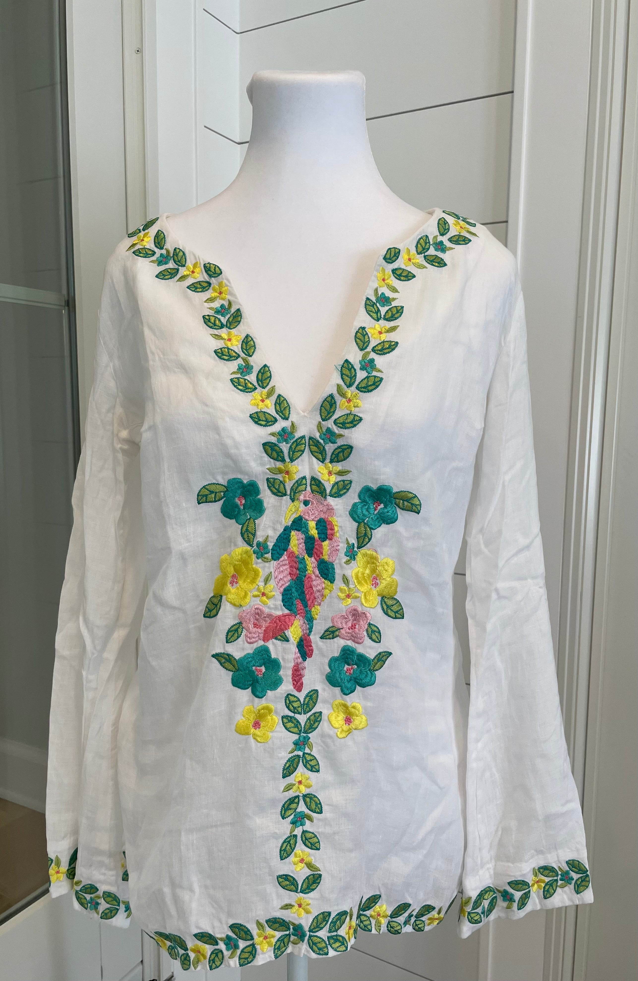 Lilly Pulitzer Linen Parrot Tunic, White Womens Size S