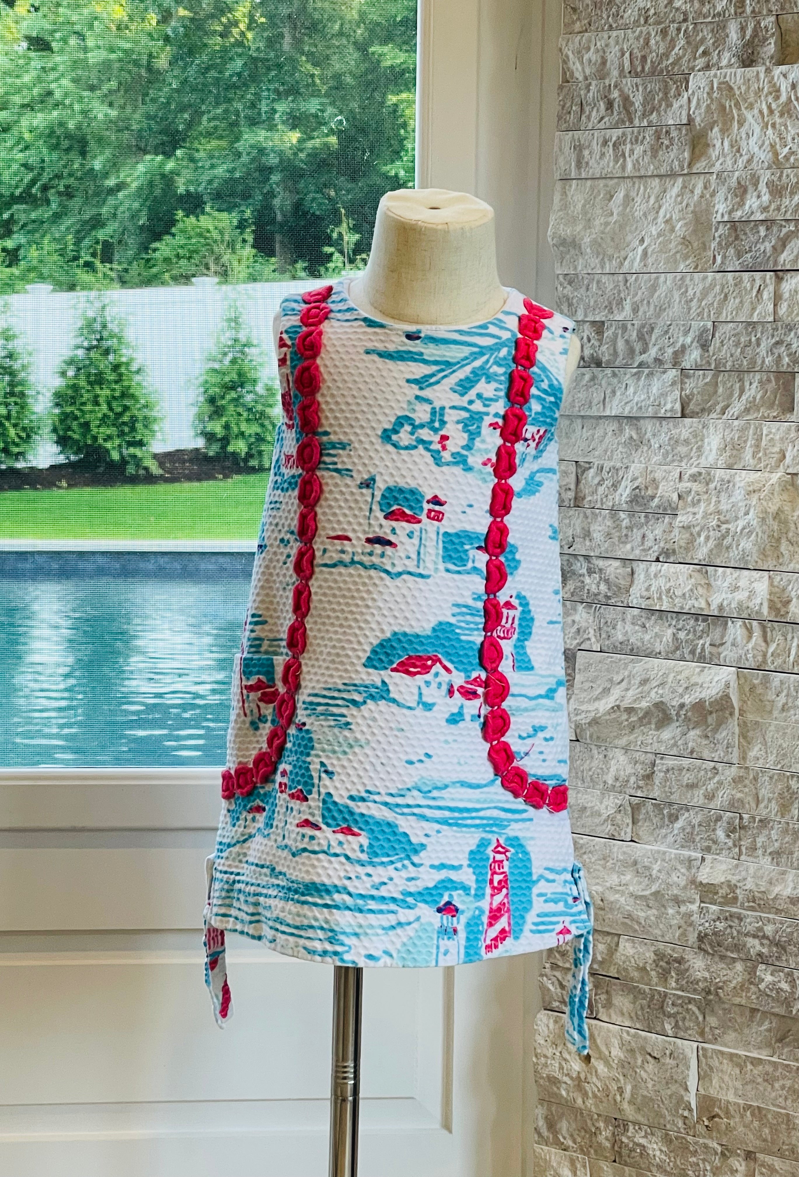 Lilly Pulitzer Dress, Blue/White/Coral Girls Size 3