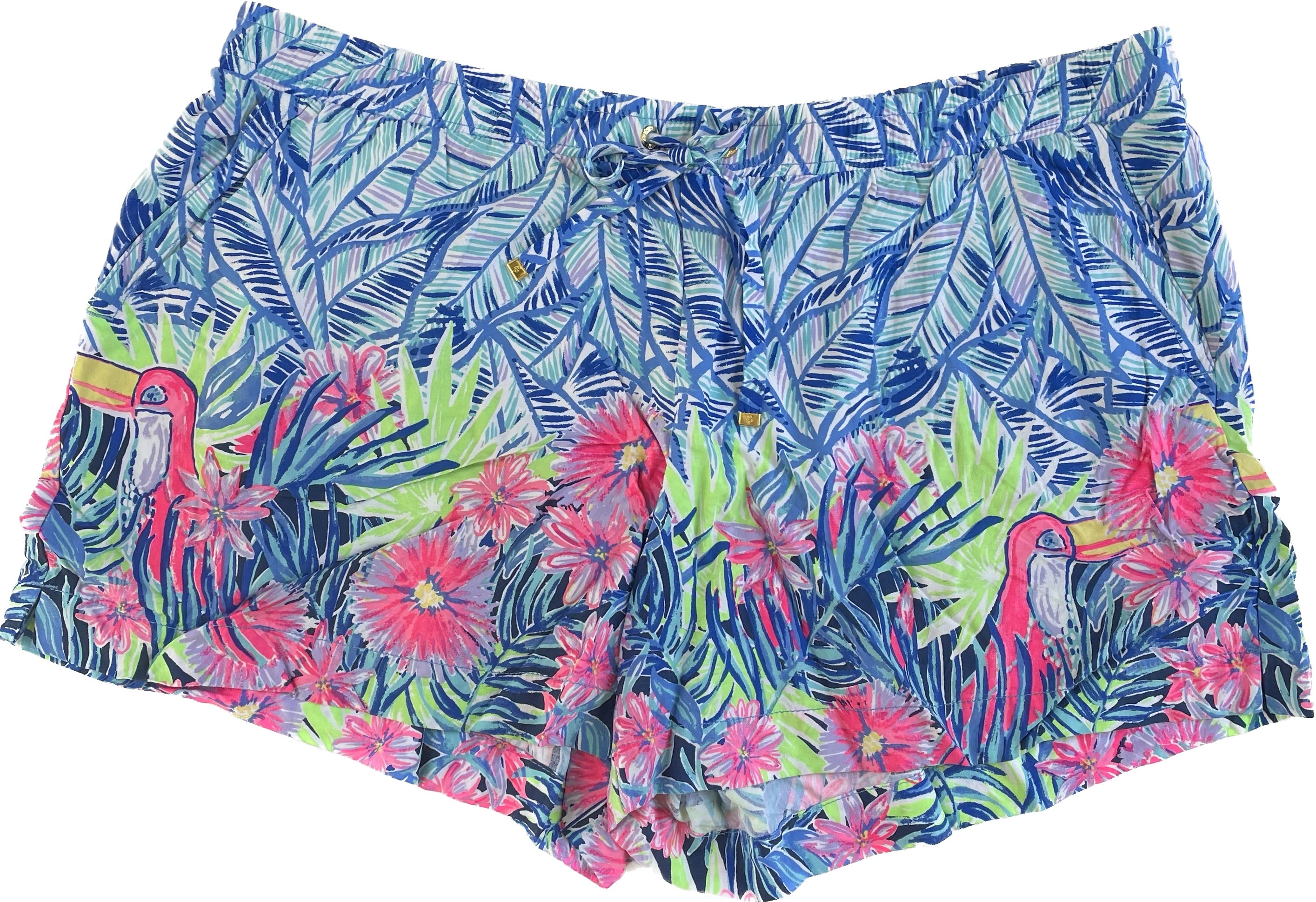 Lilly Pulitzer Drawstring Shorts Blue Multi Womens Size XL