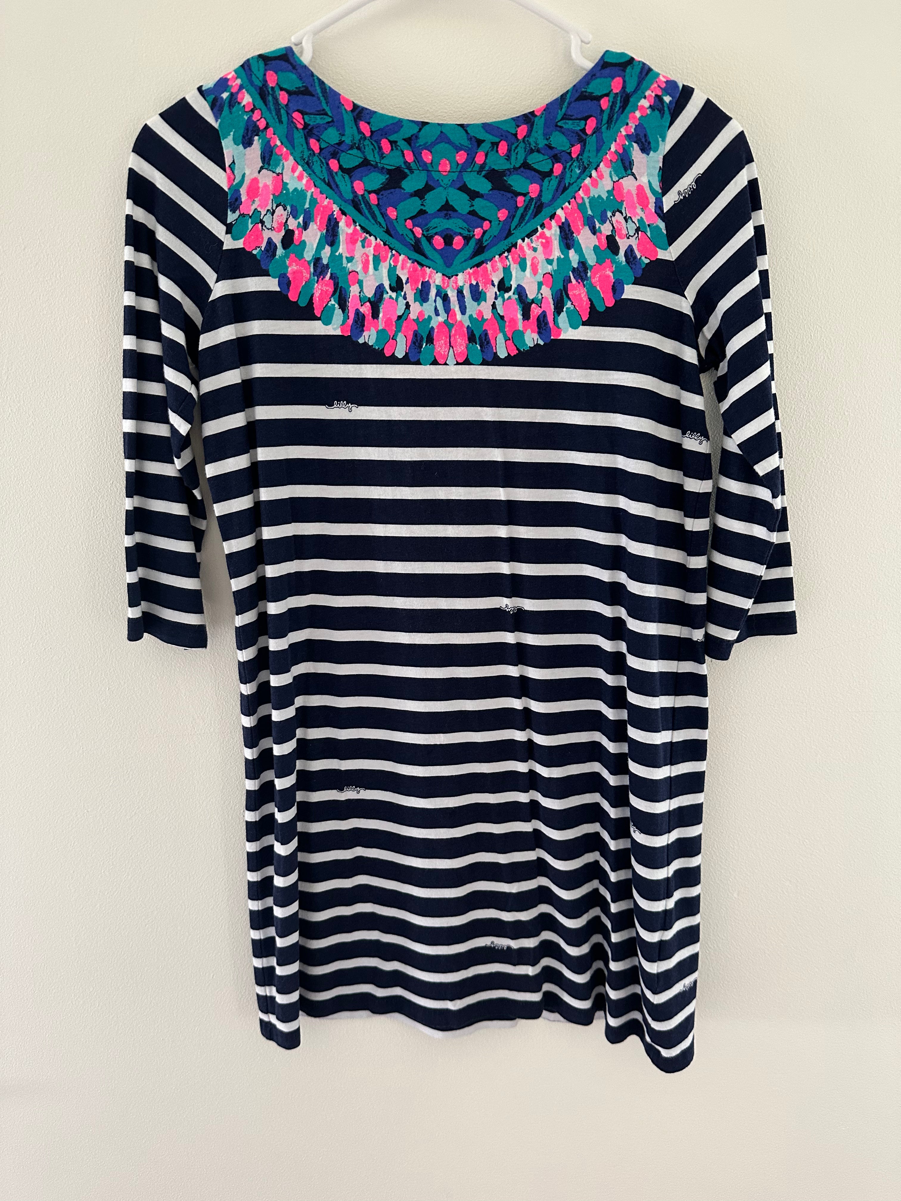 Lilly Pulitzer Long Sleeve Dress, Navy/Pink Girls Size XL