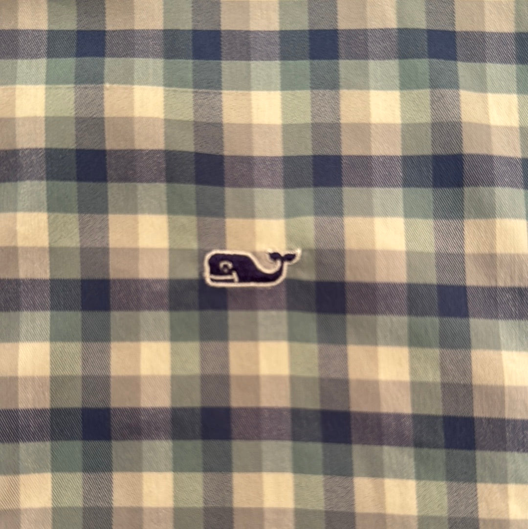 Vineyard Vines Performance Button Down, Blue Plaid Boys Size 16