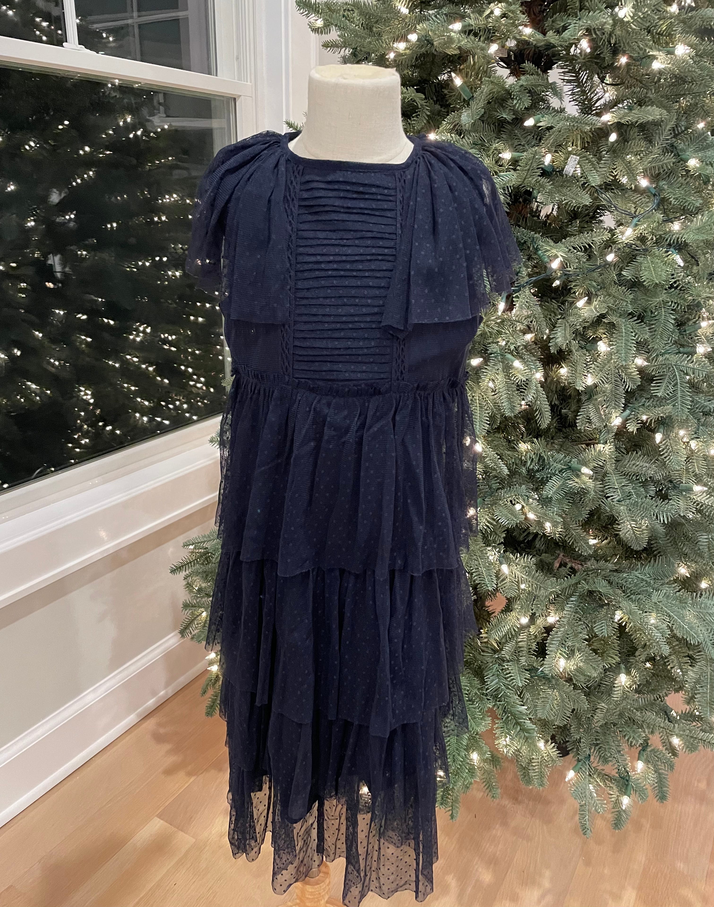 Velveteen Ruffle Dress, Navy Girls Size 10