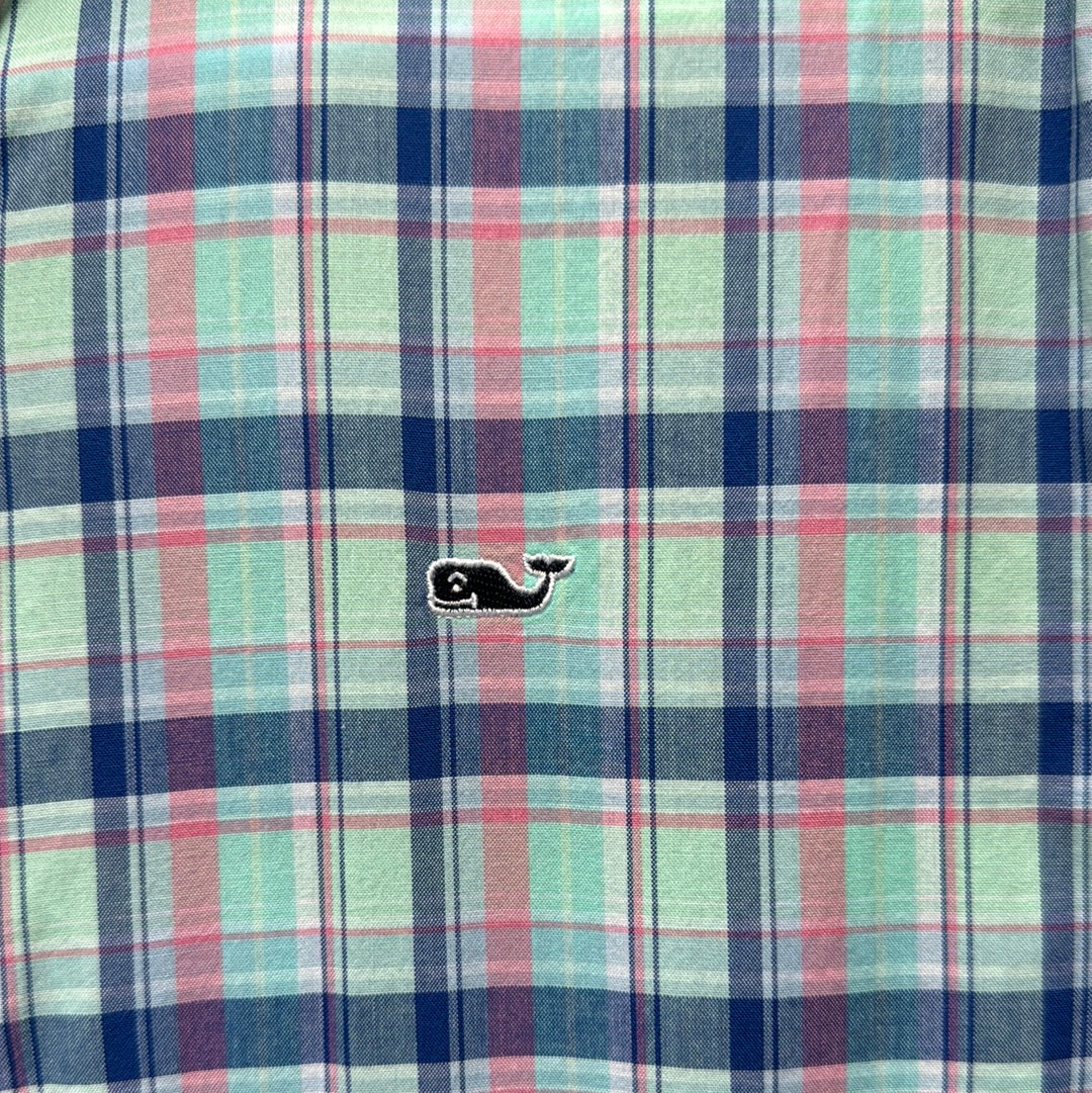 Vineyard Vines Button Down, Pastel Plaid Boys Size L