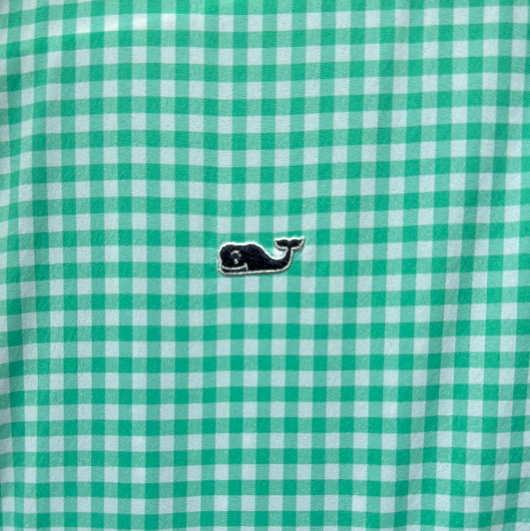 Vineyard Vines Button Down, Green Plaid Boys Size L