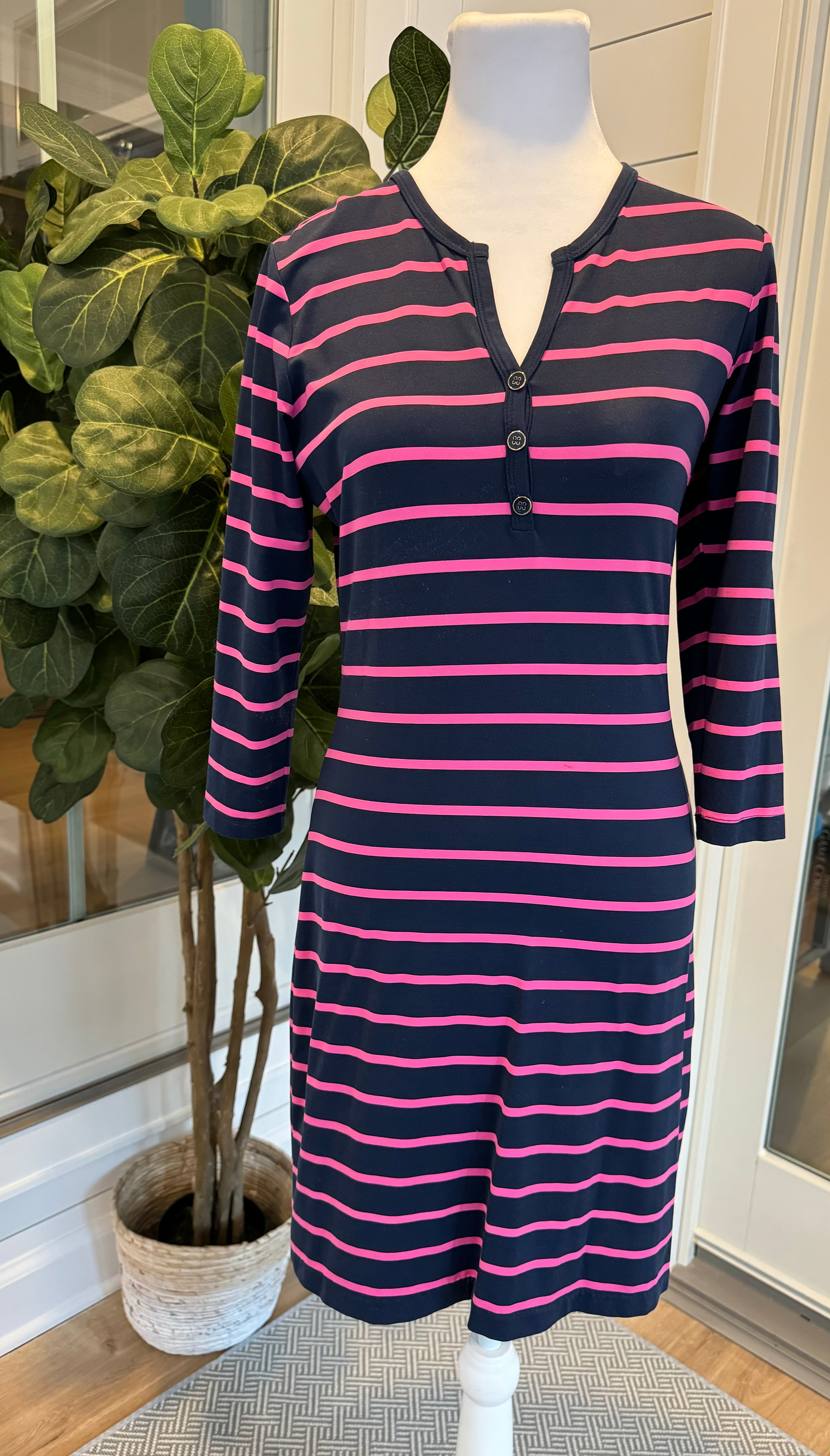 J. McLaughlin Dress, Navy/Pink Stripe Womens Size XS