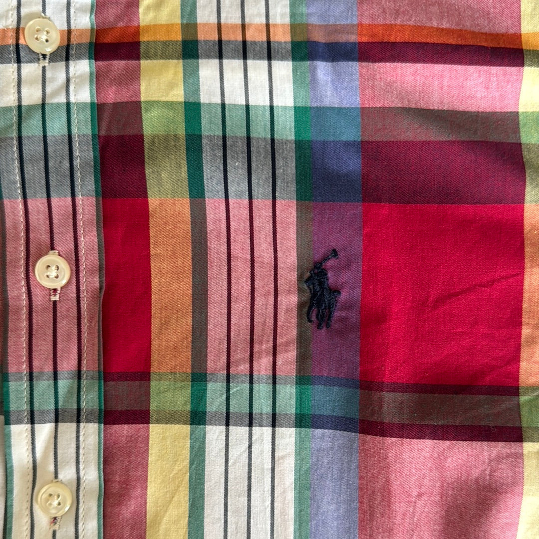 Ralph Lauren Short Sleeve Button Down NWT, Multi Plaid Boys Size M