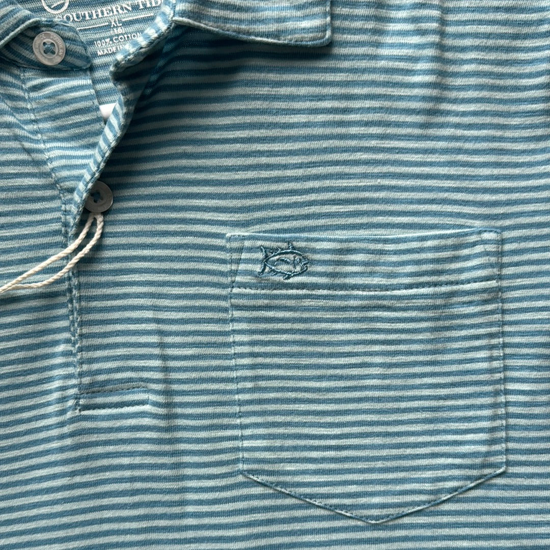 Southern Tide NWT Polo, Blue Stripe Boys Size XL (16)